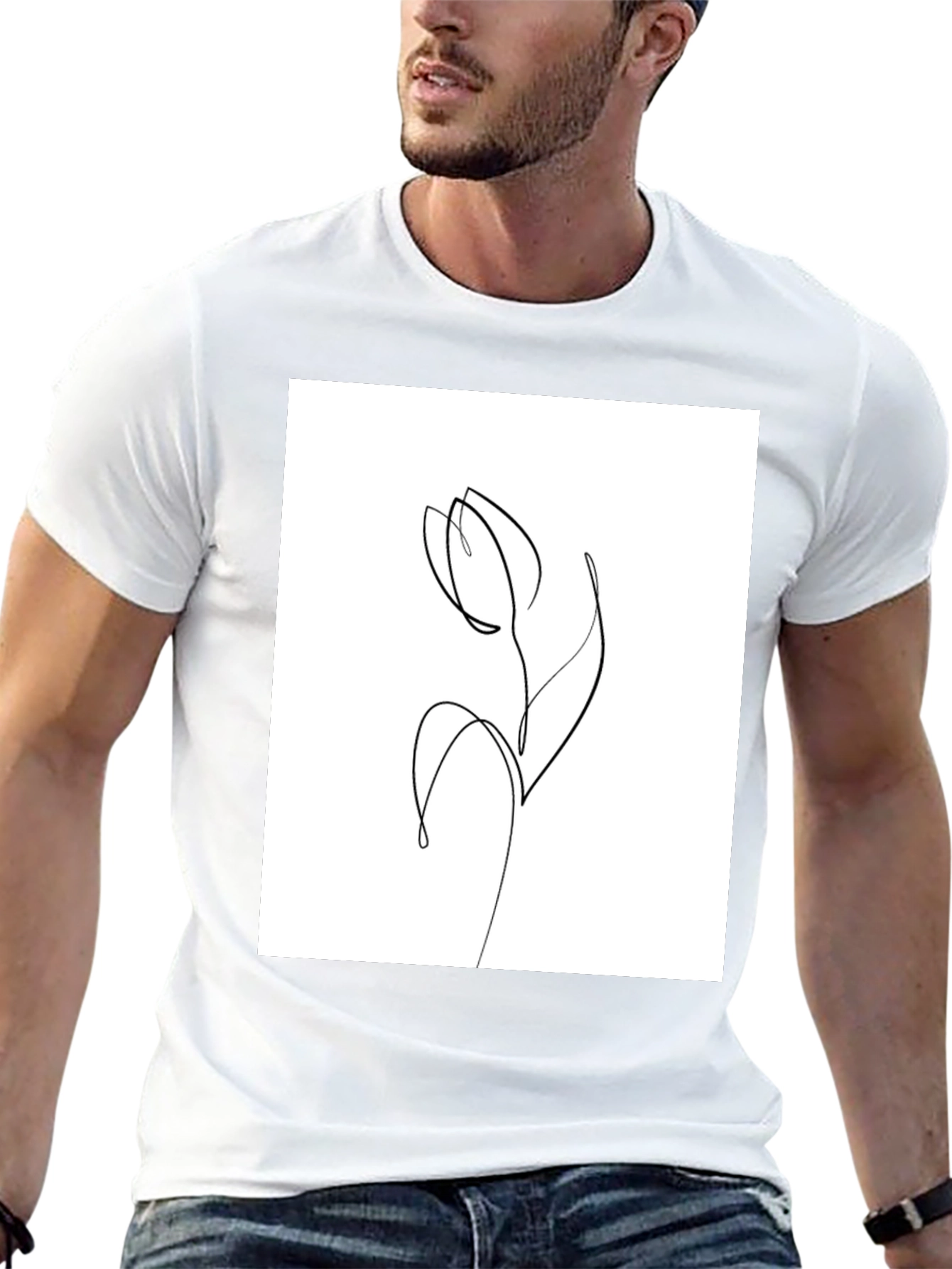 Minimalist Tulip Line Art Graphic T-Shirt