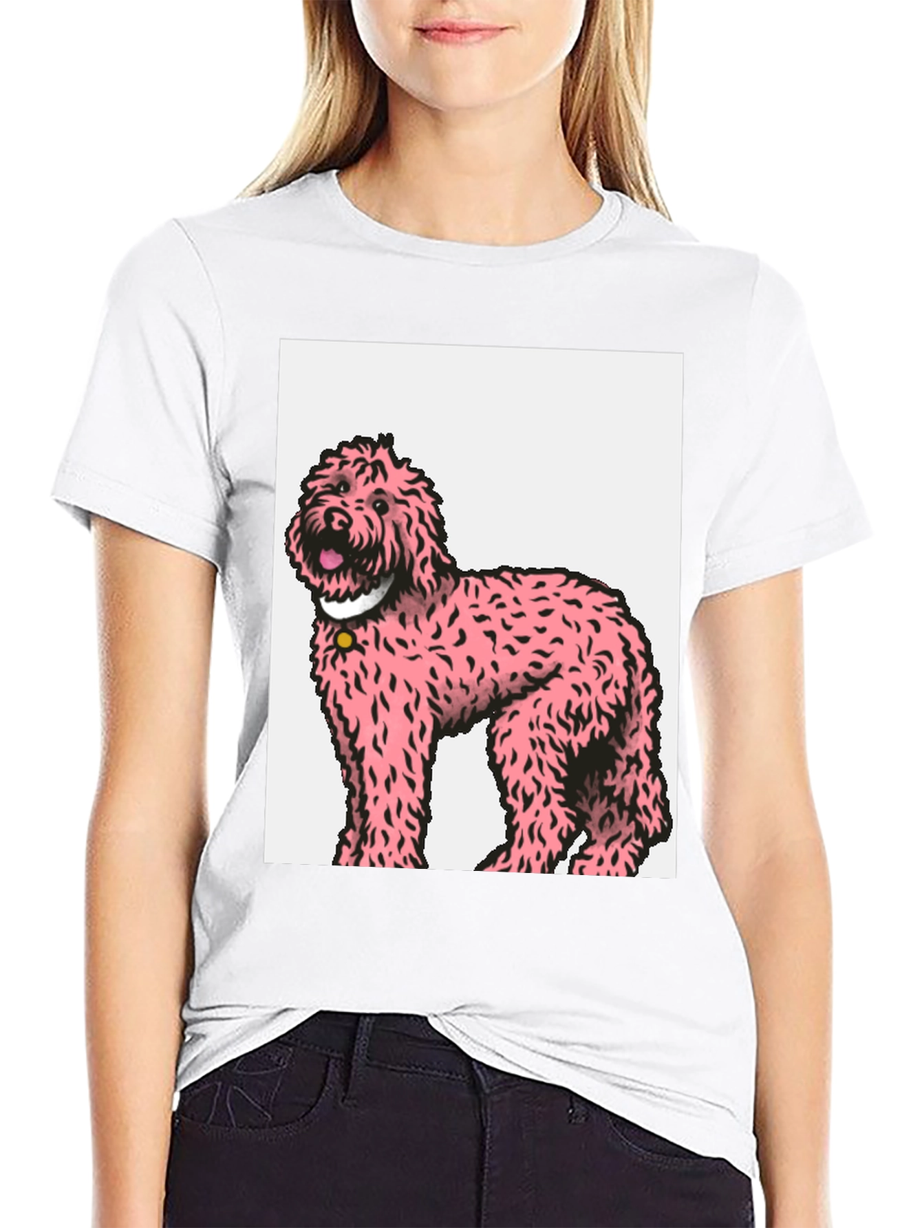 Pink Poodle Graphic Tee - Black