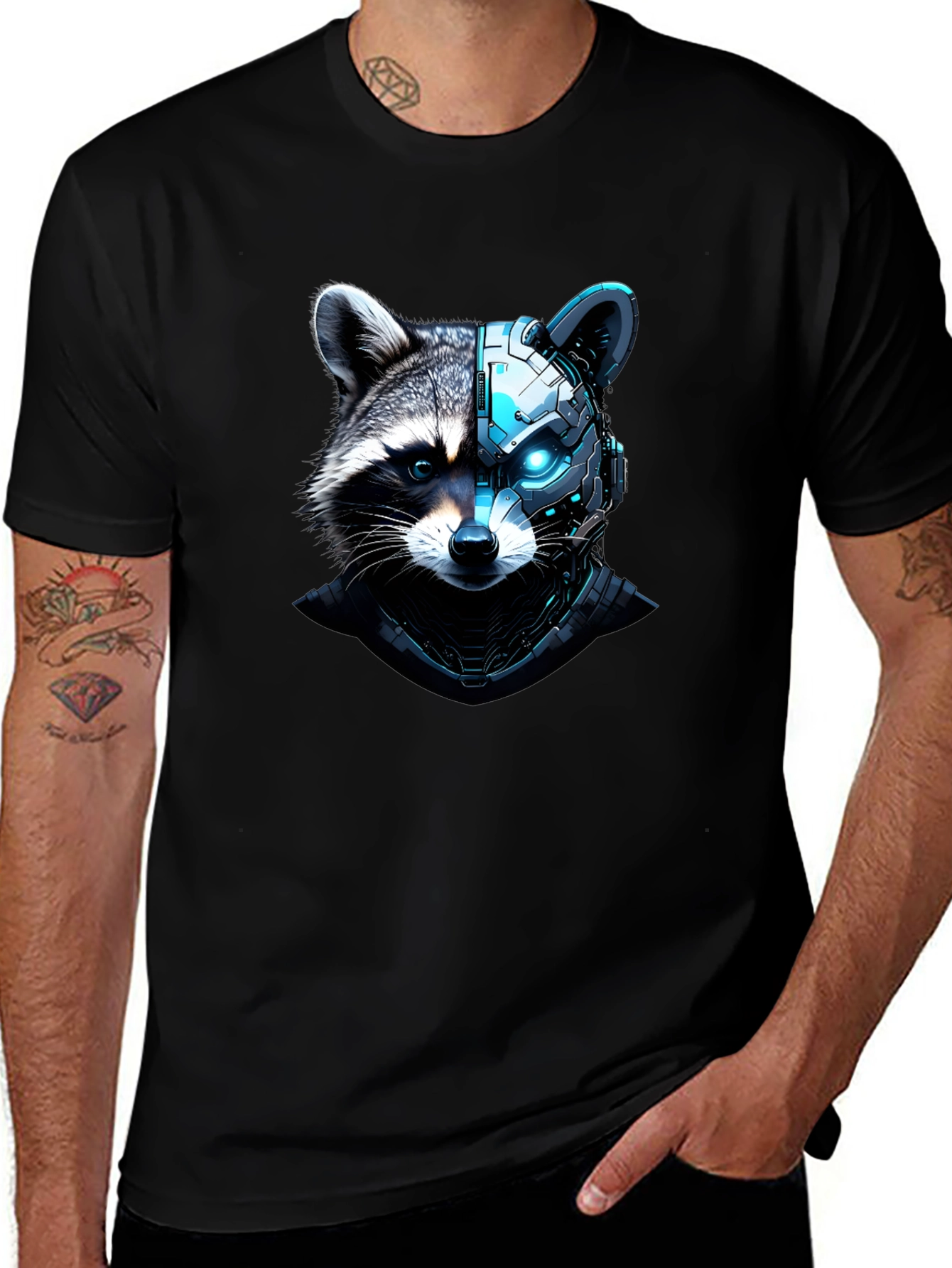 Cyber Raccoon Graphic Tee - Cool Futuristic Design