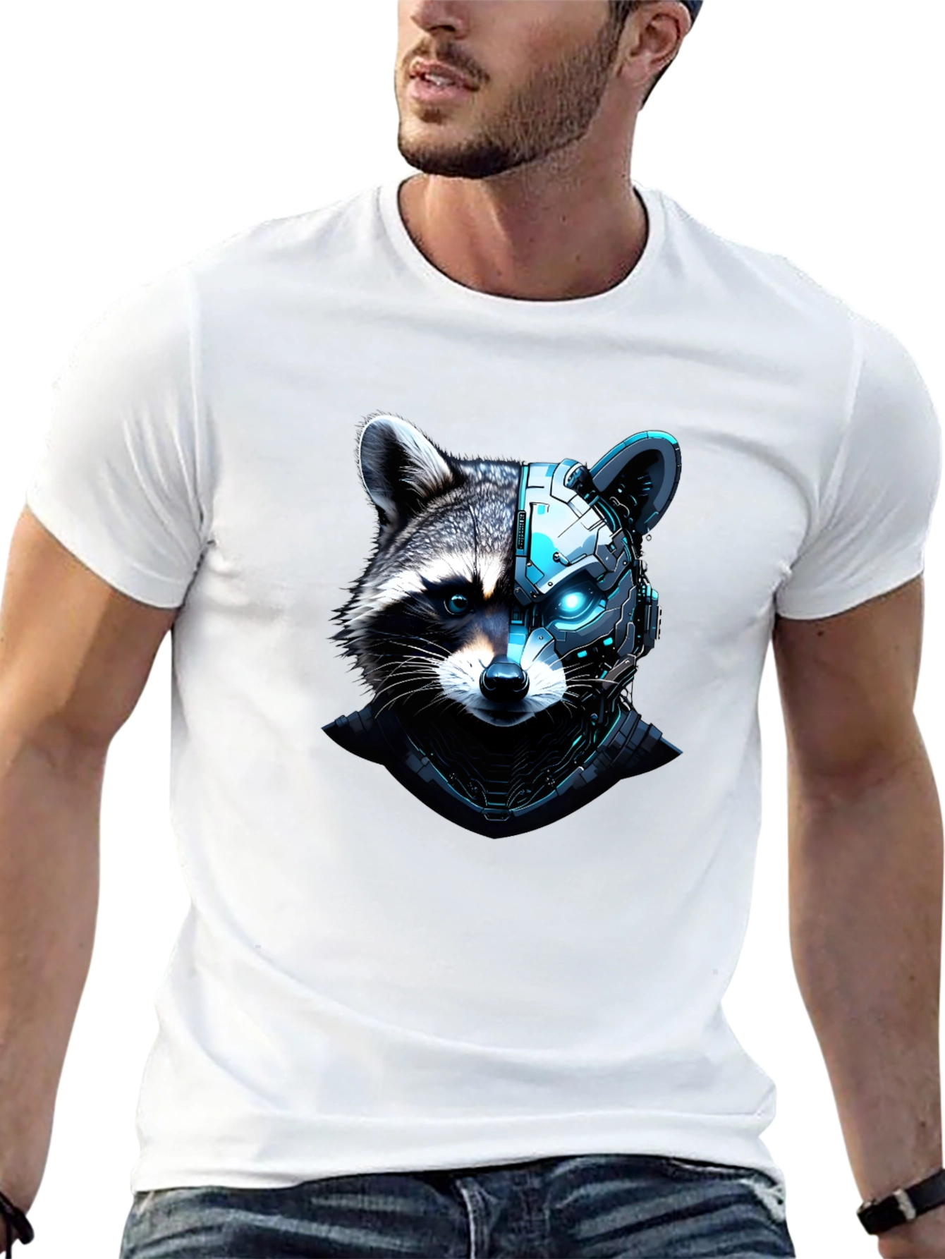 Cyber Raccoon Graphic Tee - Cool Futuristic Design