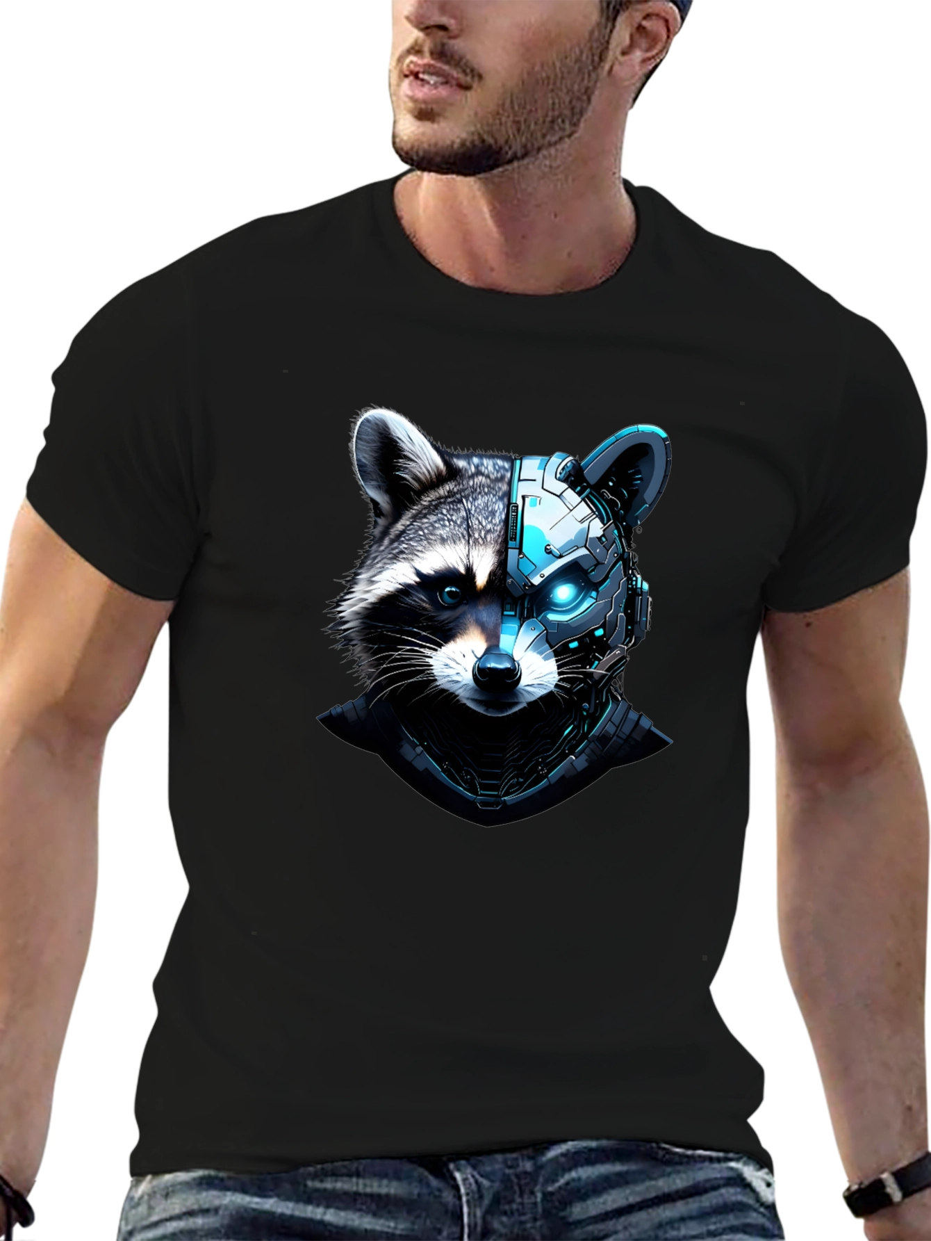 Cyber Raccoon Graphic Tee - Cool Futuristic Design