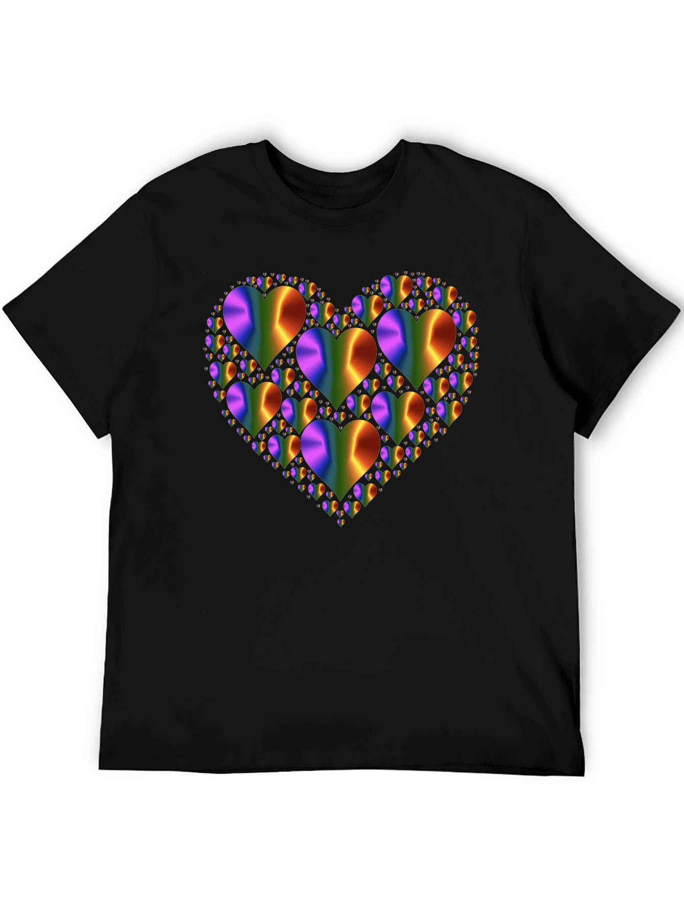 Rainbow Hearts Graphic Print Black T-Shirt