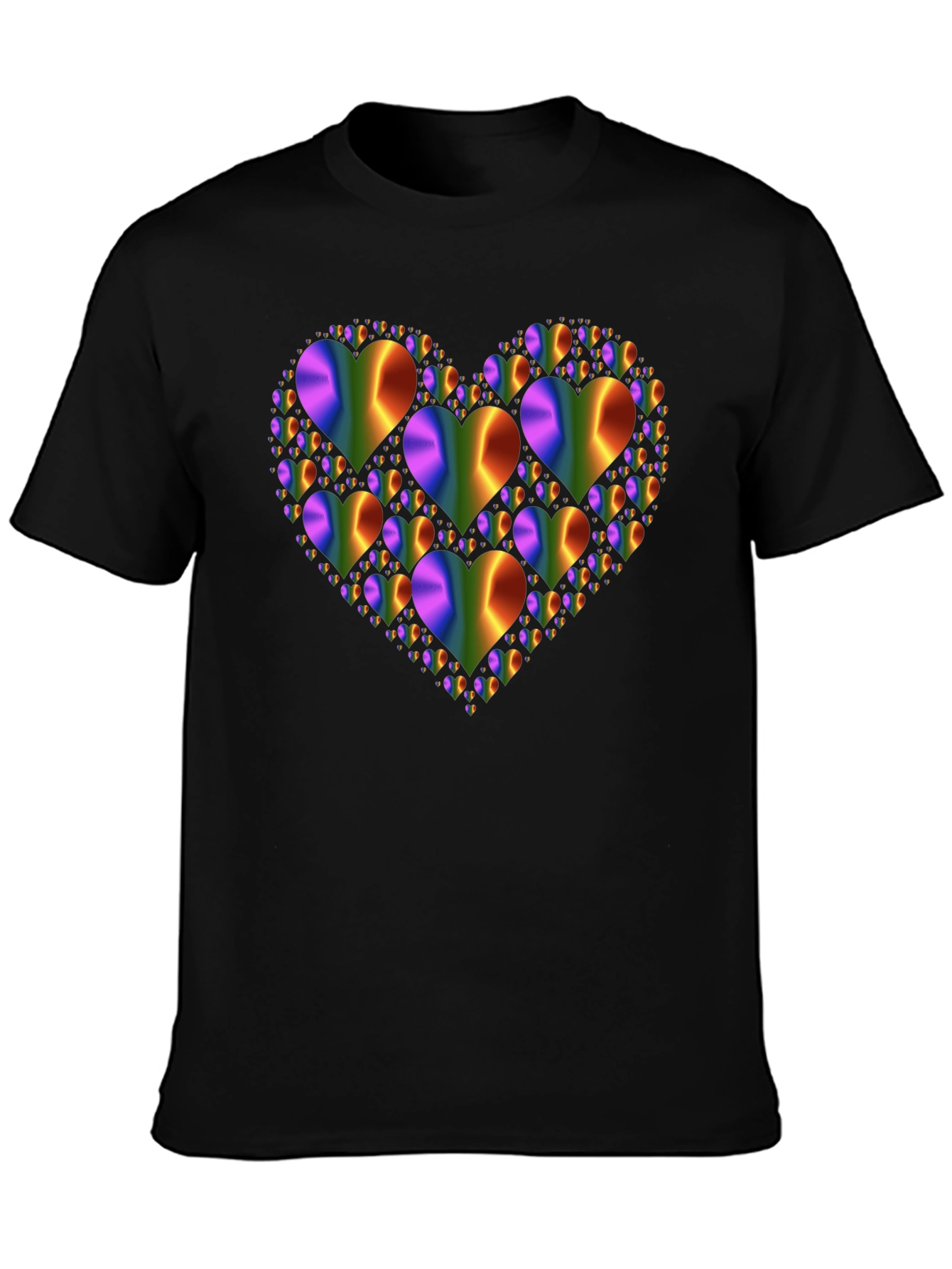 Rainbow Hearts Graphic Print Black T-Shirt