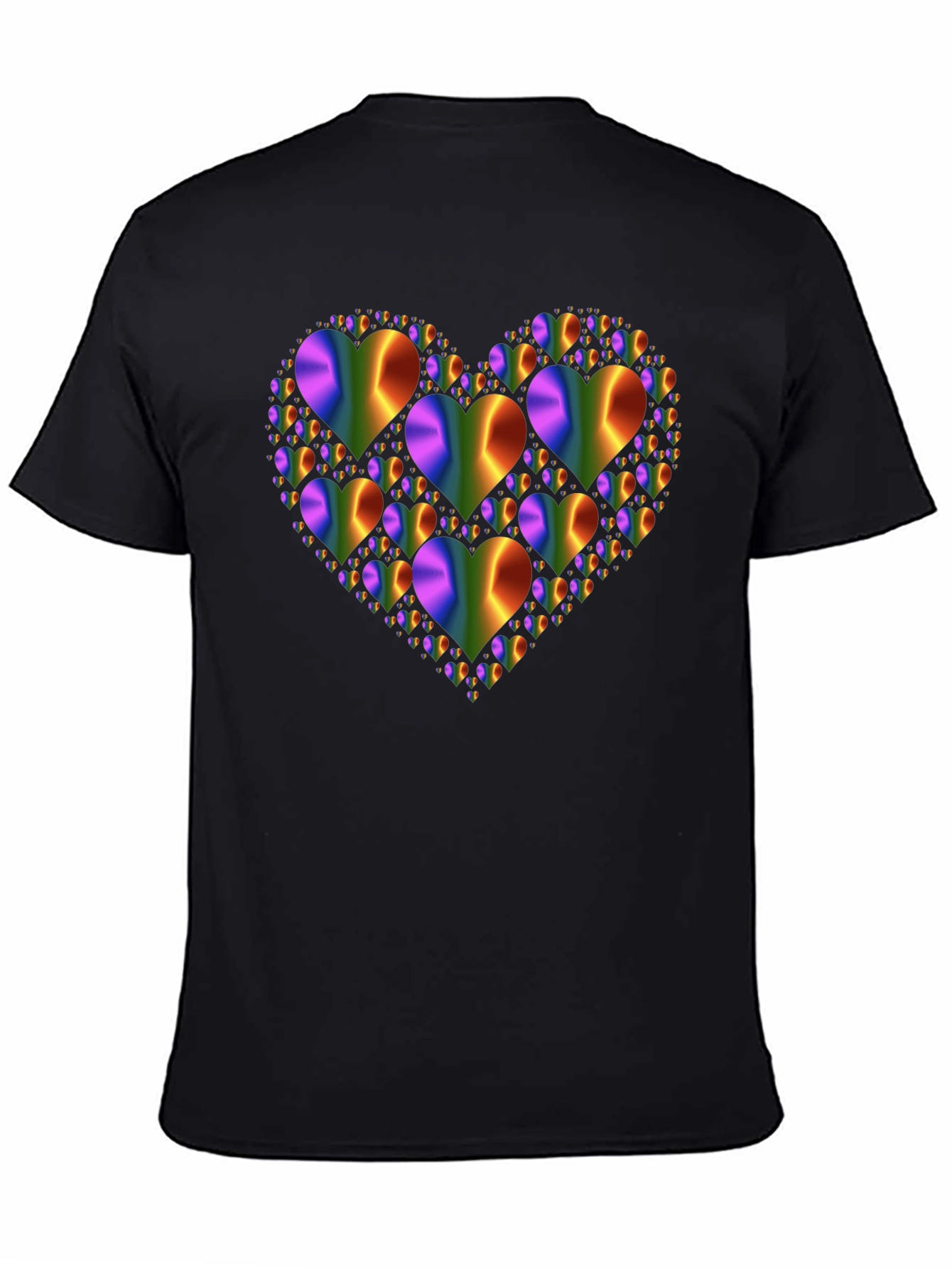 Rainbow Hearts Graphic Print Black T-Shirt