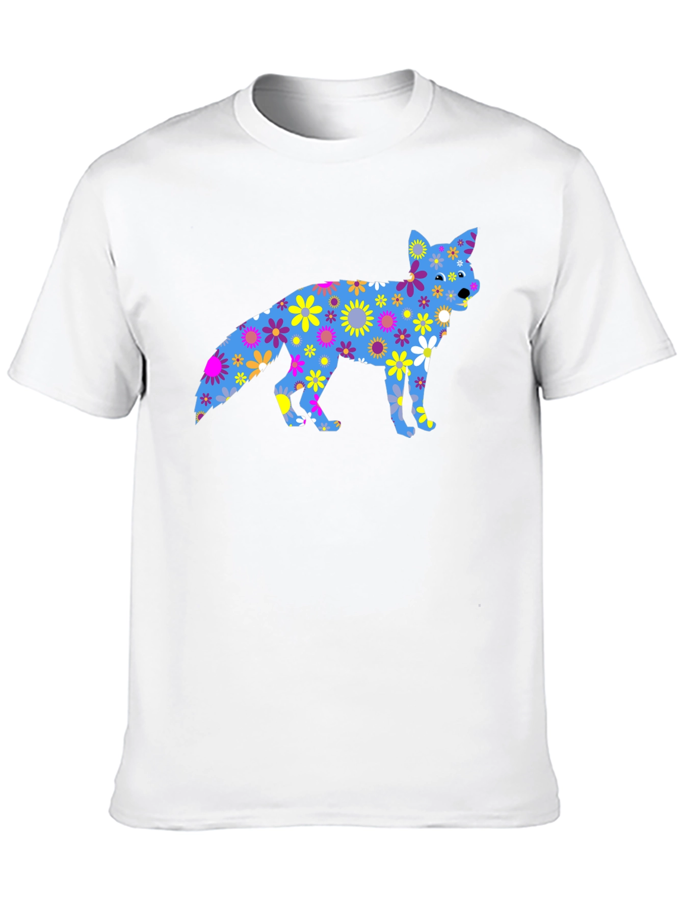 Floral Fox Graphic Tee - Black Cotton T-Shirt