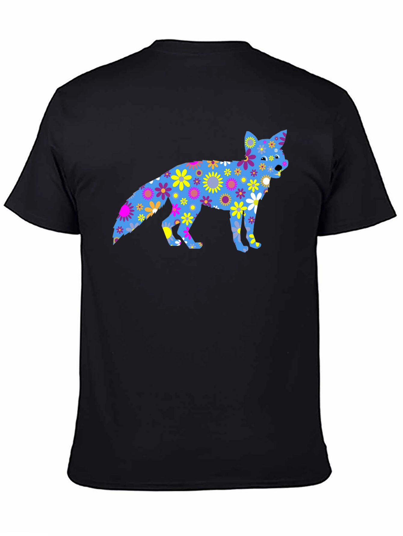 Floral Fox Graphic Tee - Black Cotton T-Shirt