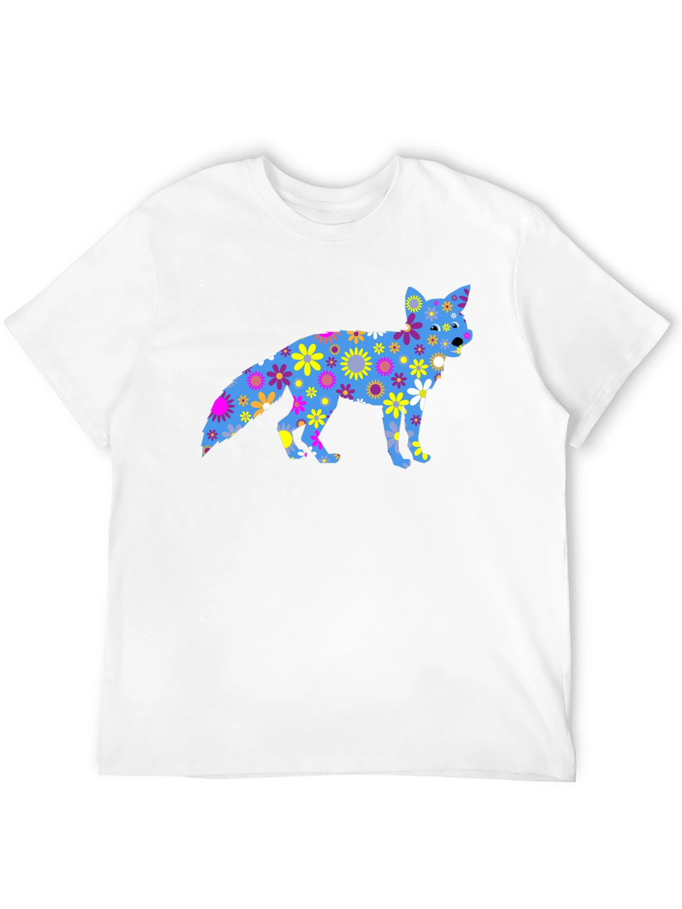 Floral Fox Graphic Tee - Black Cotton T-Shirt