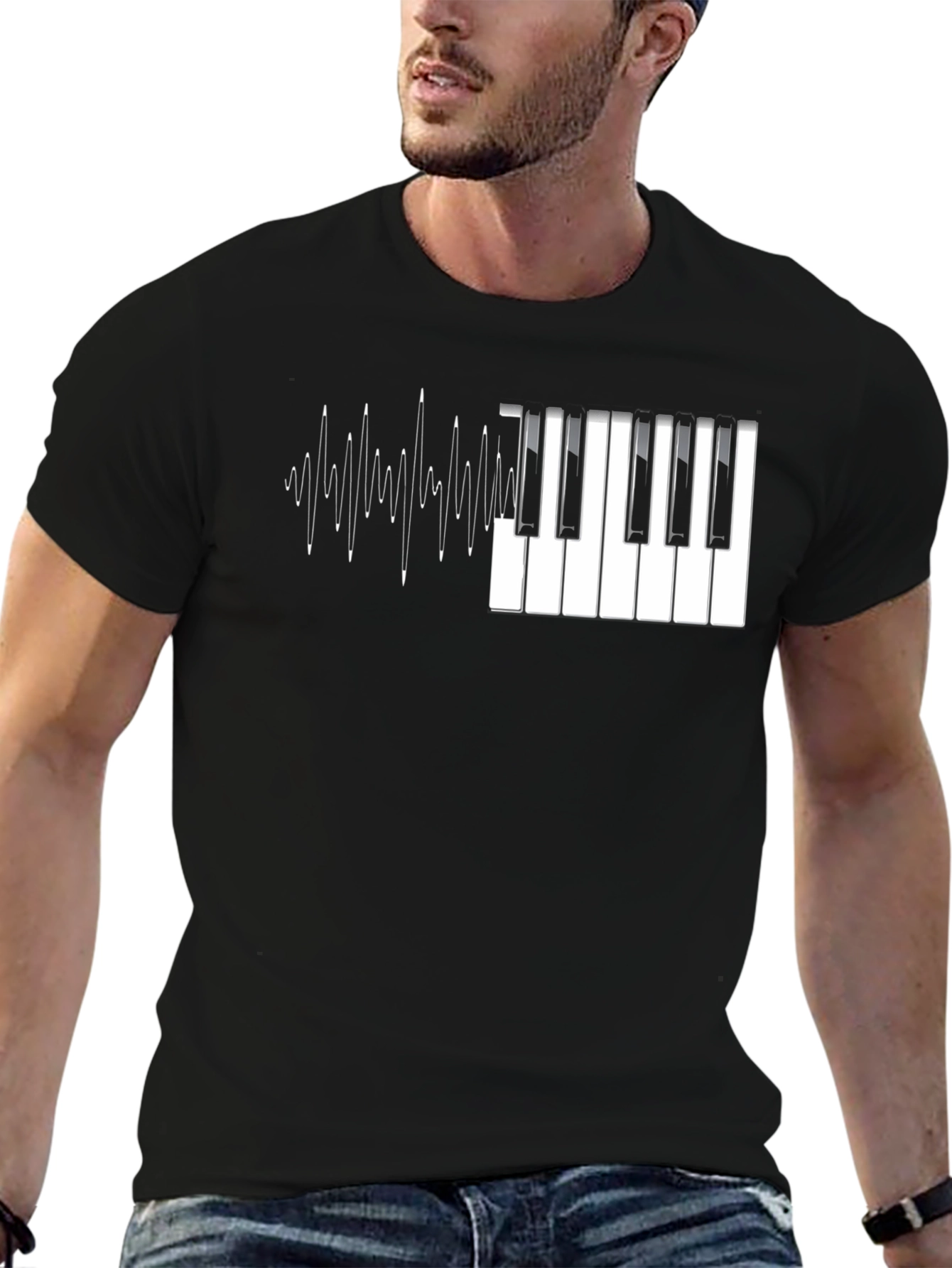 Piano Keys & Waves Graphic Tee - Black T-Shirt