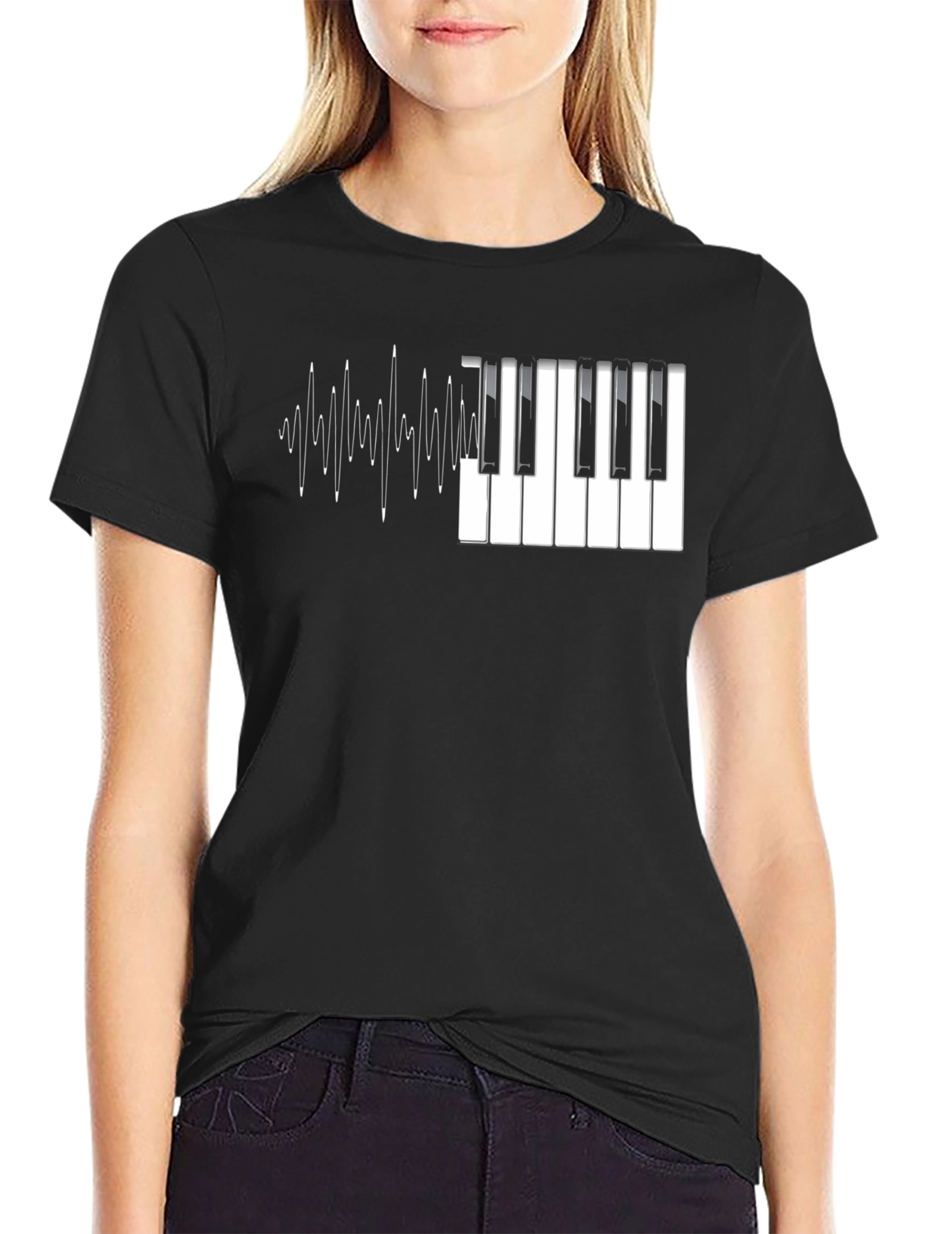 Piano Keys & Waves Graphic Tee - Black T-Shirt