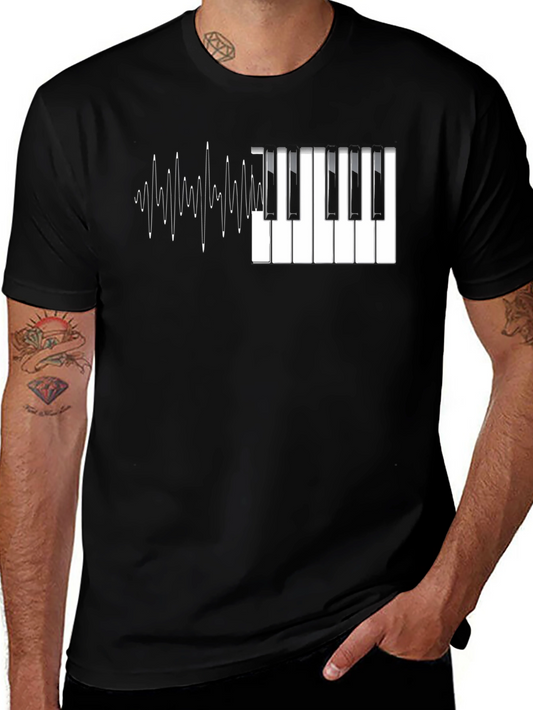 Piano Keys & Waves Graphic Tee - Black T-Shirt