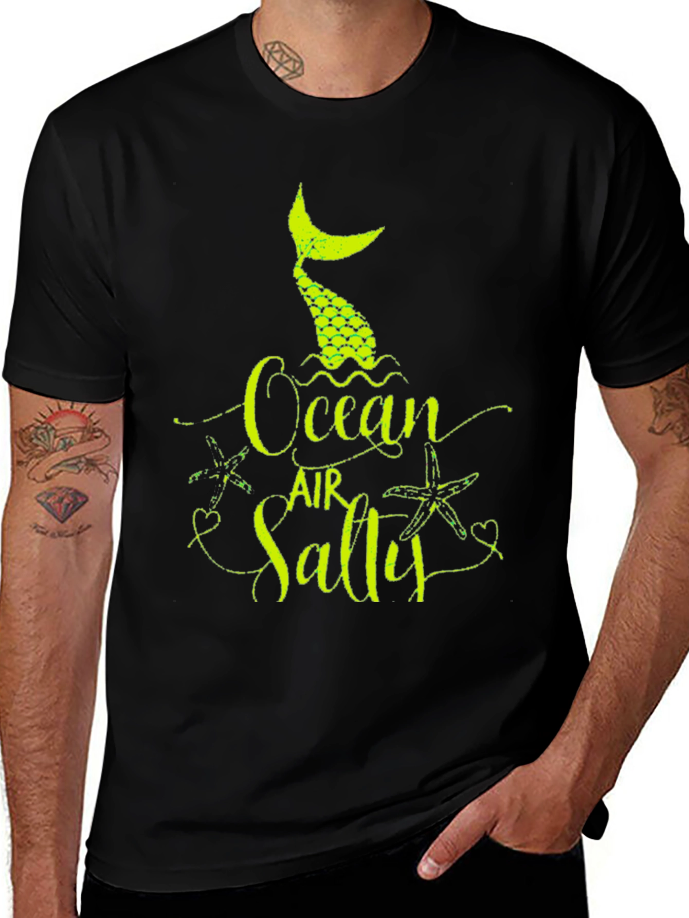 Ocean Air Salty Mermaid Black T-Shirt
