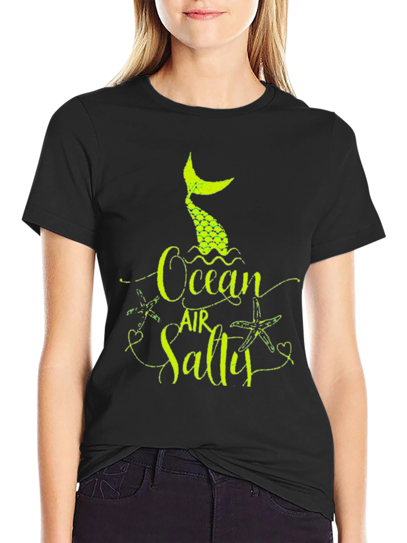 Ocean Air Salty Mermaid Black T-Shirt