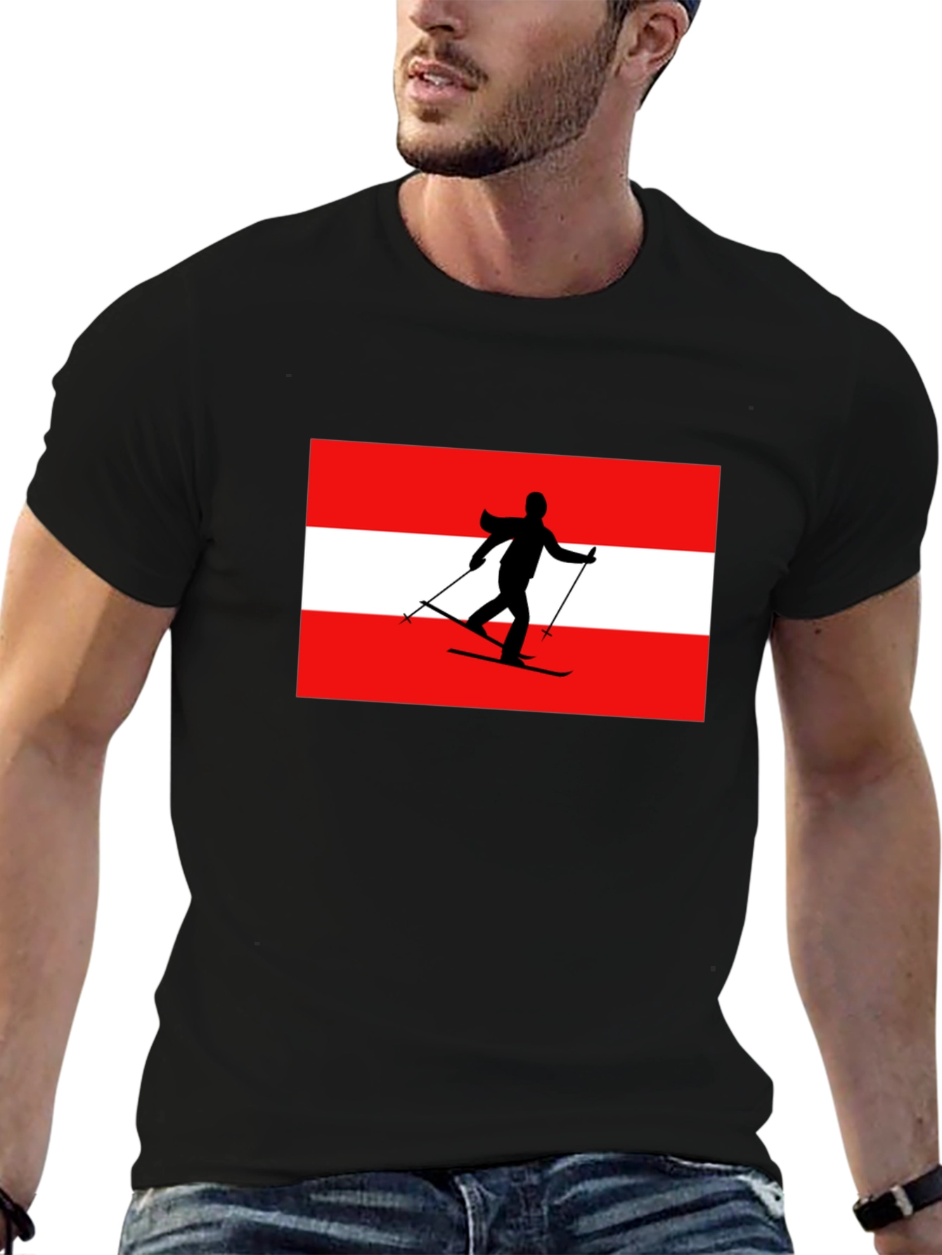 Austria Skier Graphic Tee - Black Cotton T-Shirt