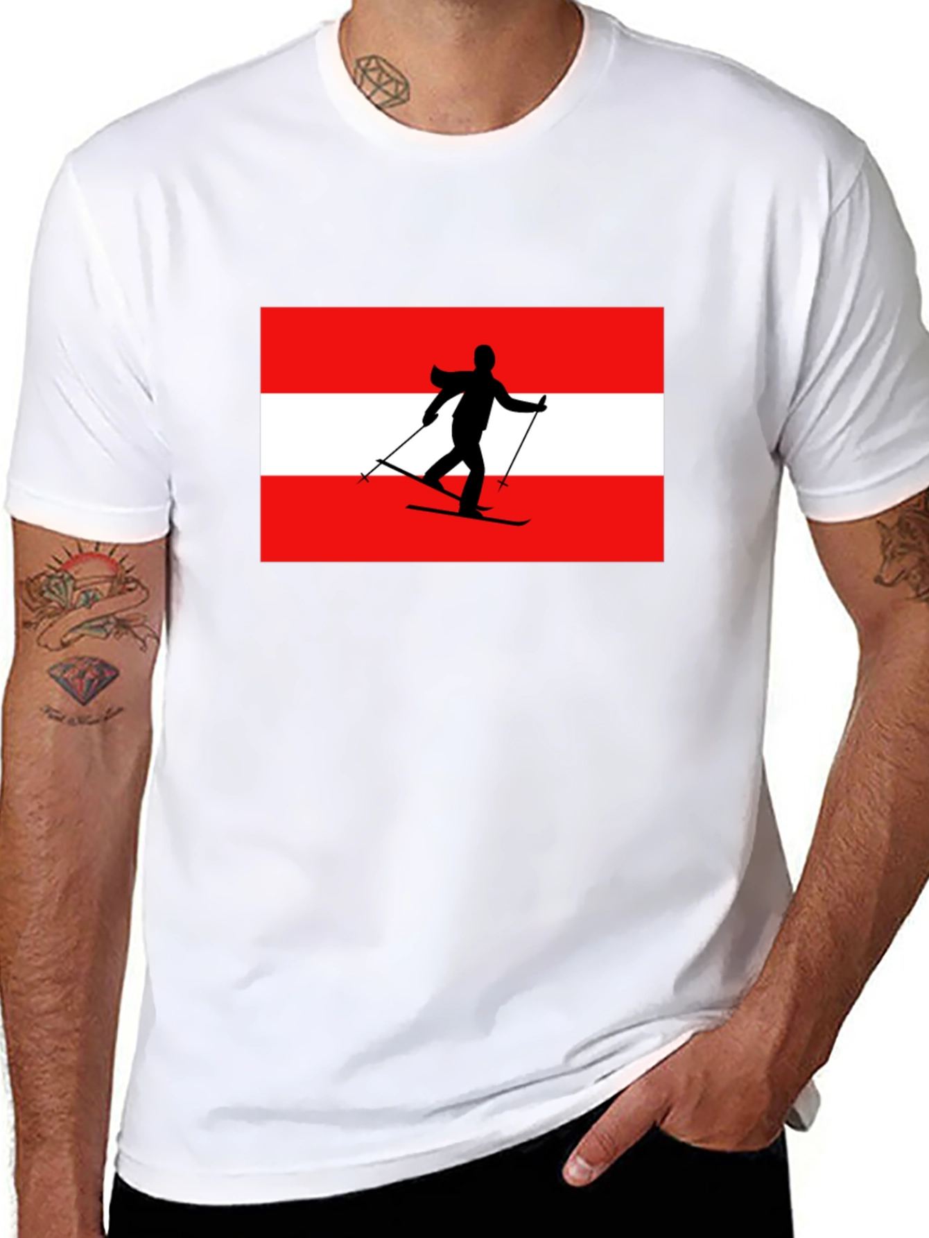 Austria Skier Graphic Tee - Black Cotton T-Shirt