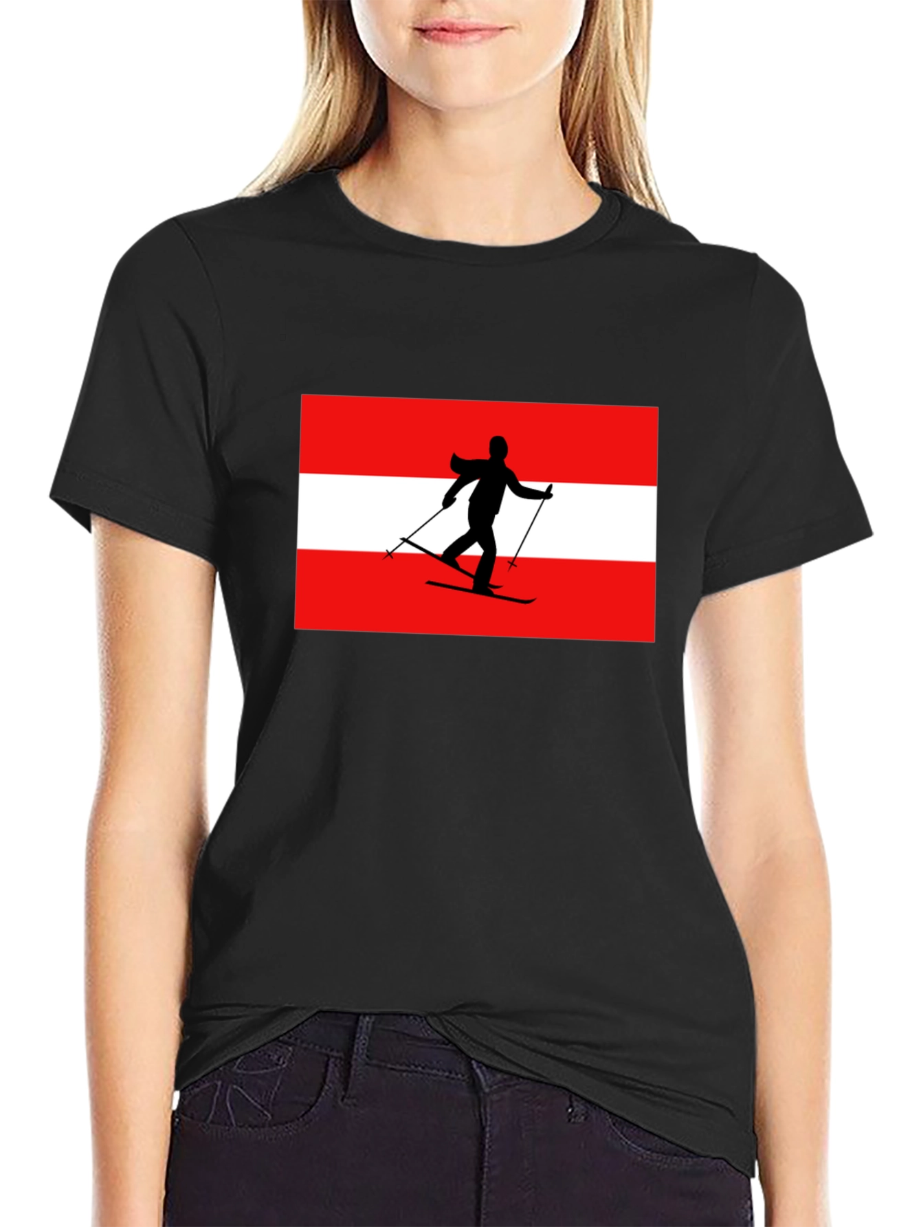Austria Skier Graphic Tee - Black Cotton T-Shirt