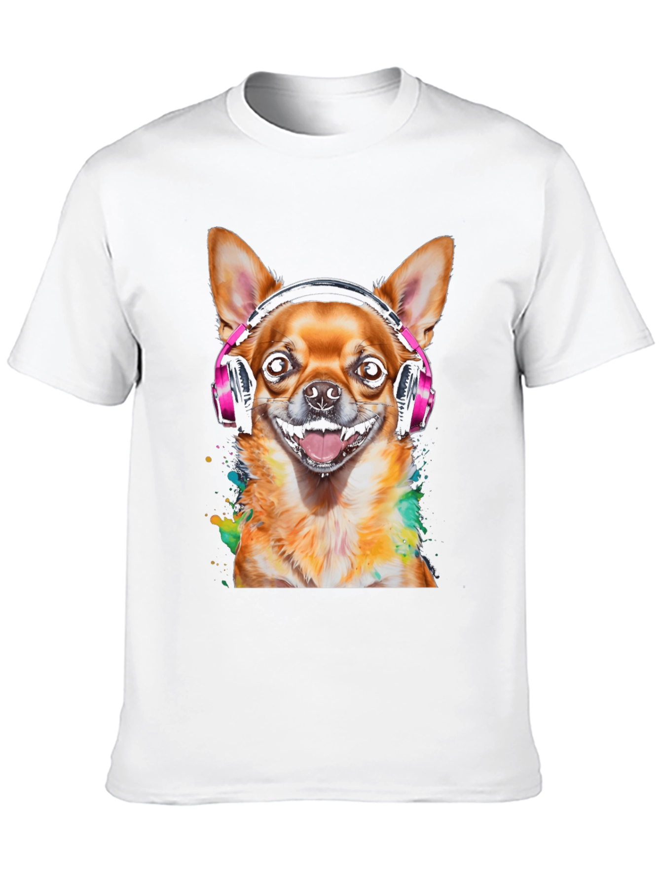 Dog with Headphones T-Shirt - Mens Black Tee