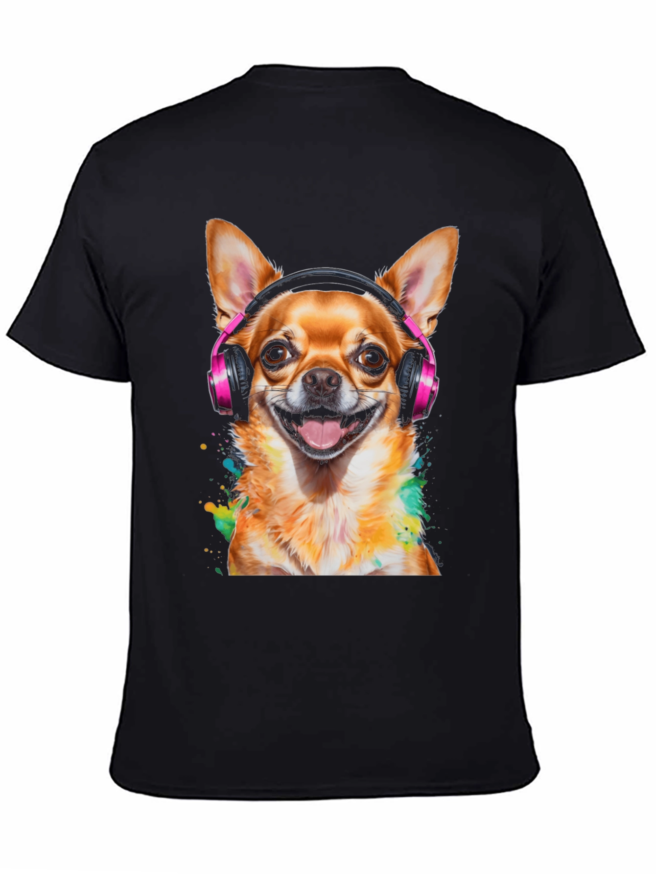 Dog with Headphones T-Shirt - Mens Black Tee