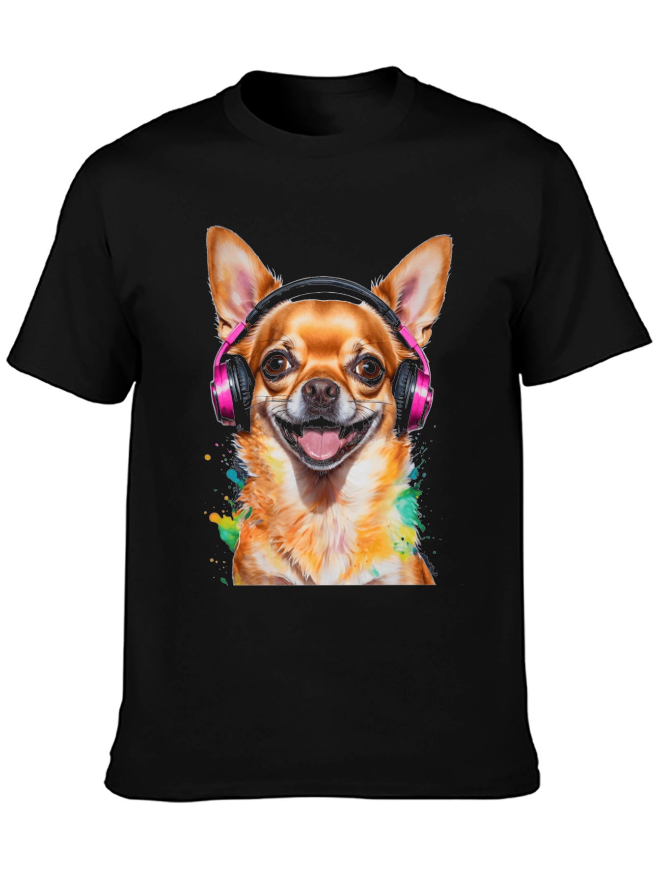 Dog with Headphones T-Shirt - Mens Black Tee