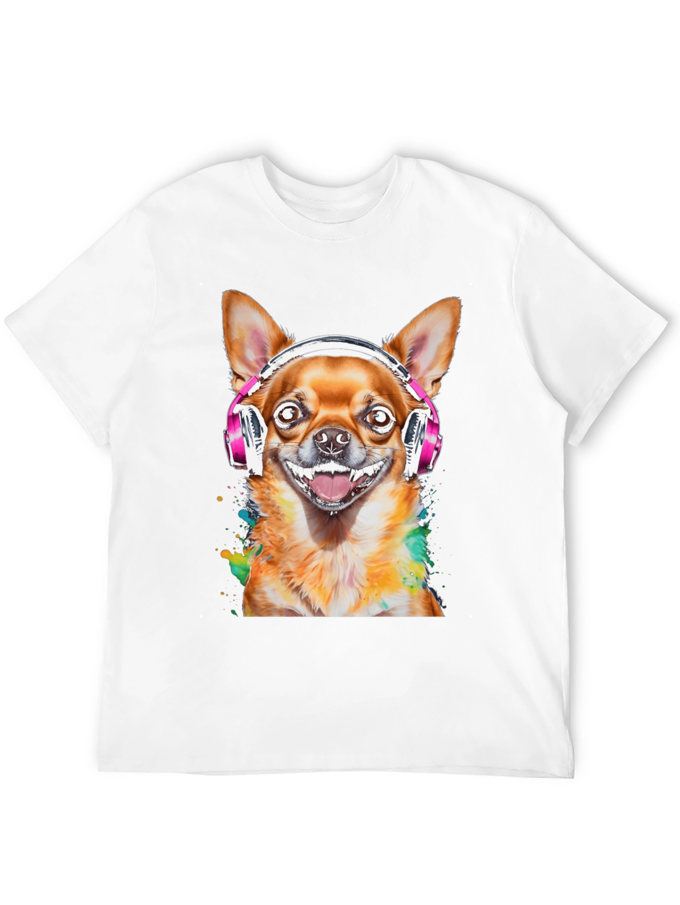 Dog with Headphones T-Shirt - Mens Black Tee