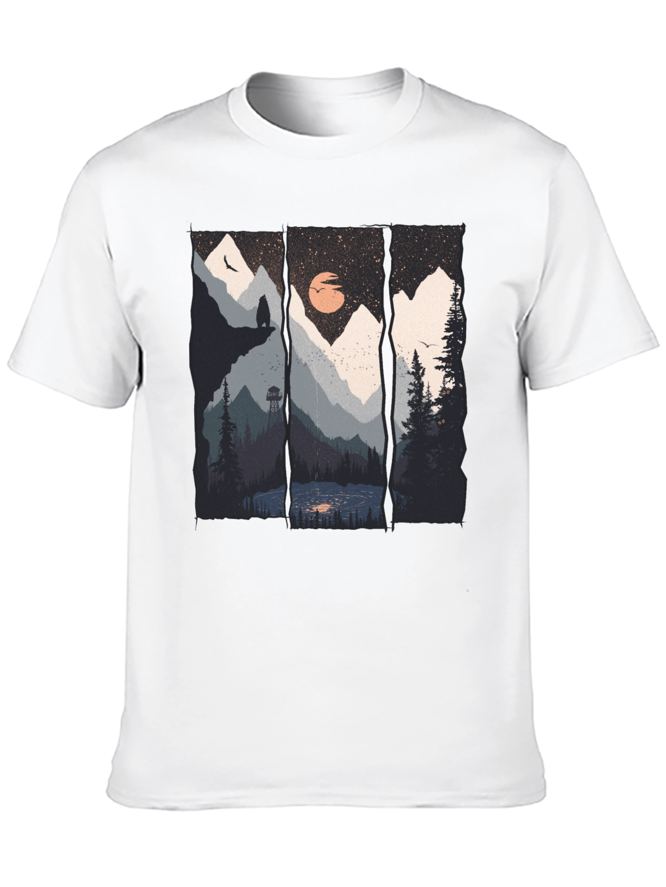 Scenic Mountain Landscape Black Graphic Tee