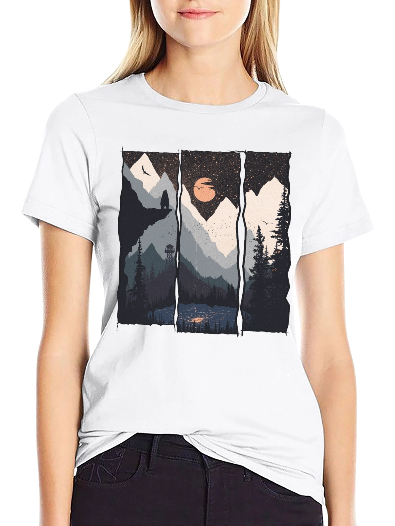 Scenic Mountain Landscape Black Graphic Tee