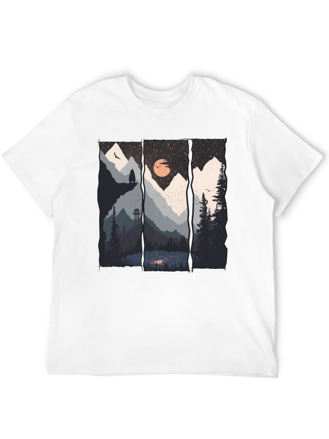 Scenic Mountain Landscape Black Graphic Tee