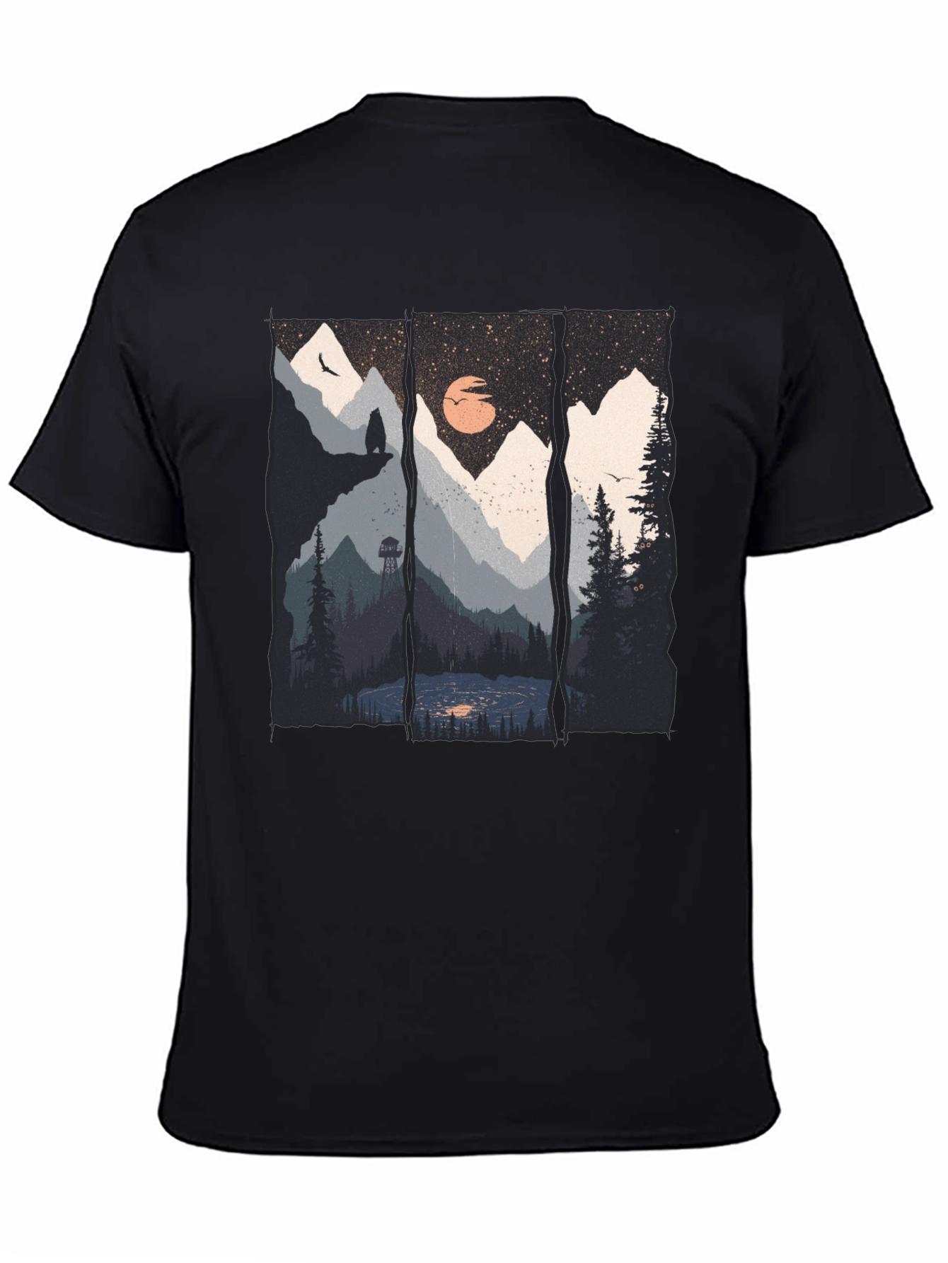Scenic Mountain Landscape Black Graphic Tee