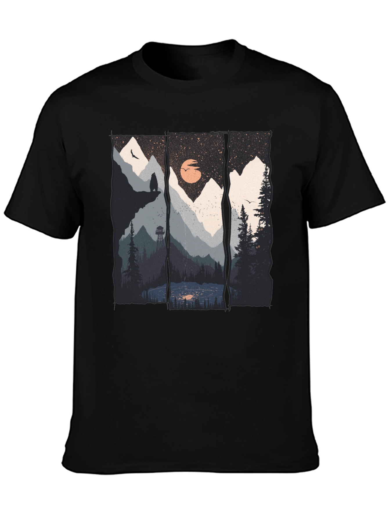 Scenic Mountain Landscape Black Graphic Tee