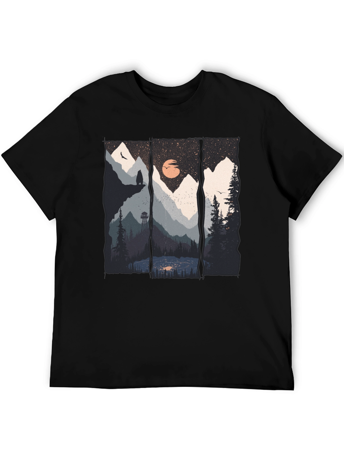 Scenic Mountain Landscape Black Graphic Tee
