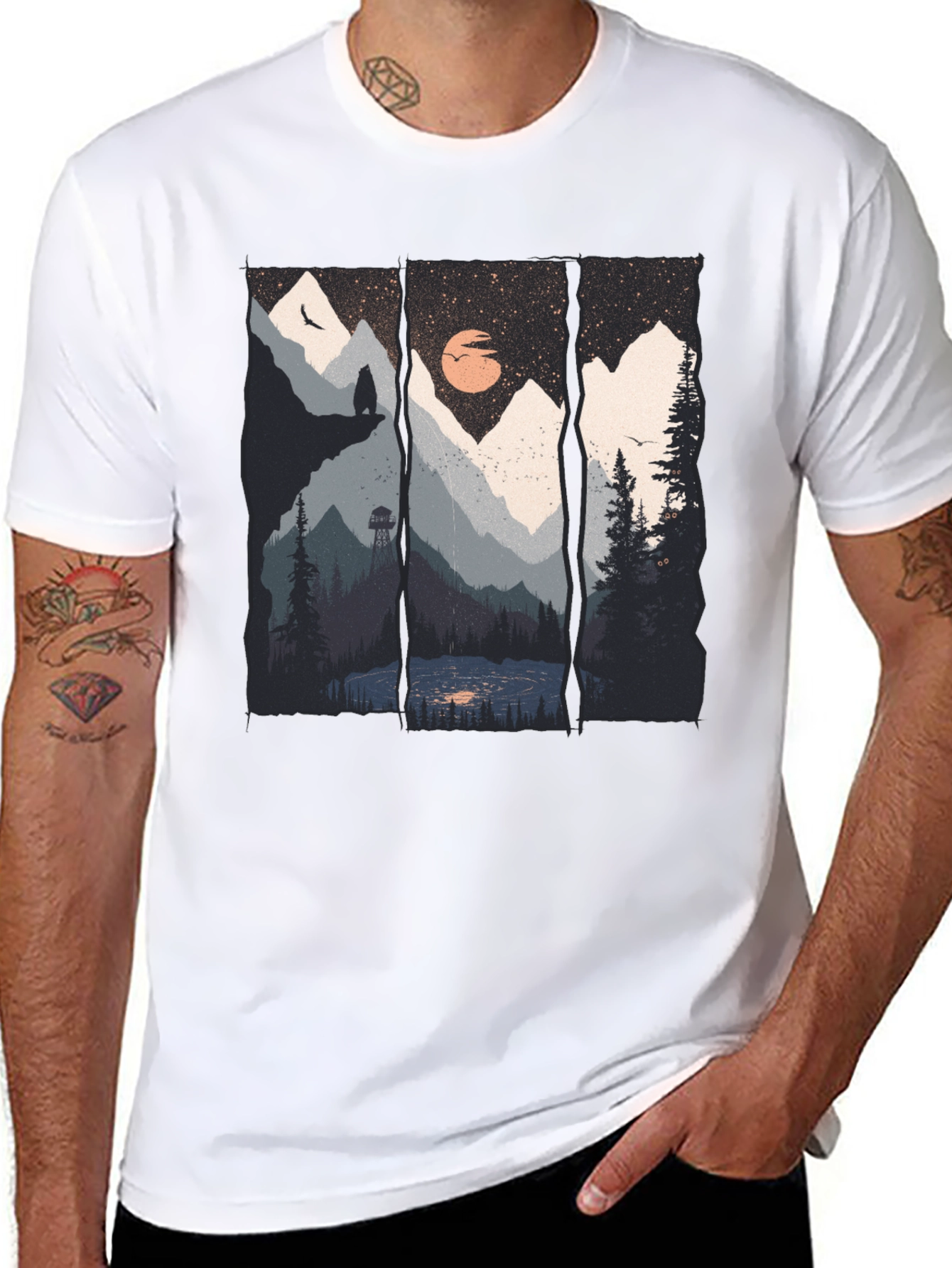 Scenic Mountain Landscape Black Graphic Tee