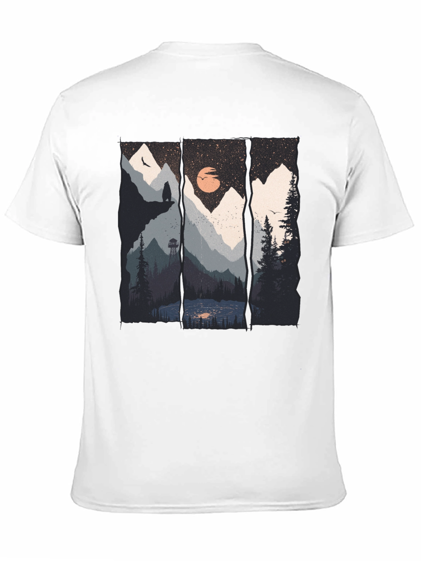 Scenic Mountain Landscape Black Graphic Tee
