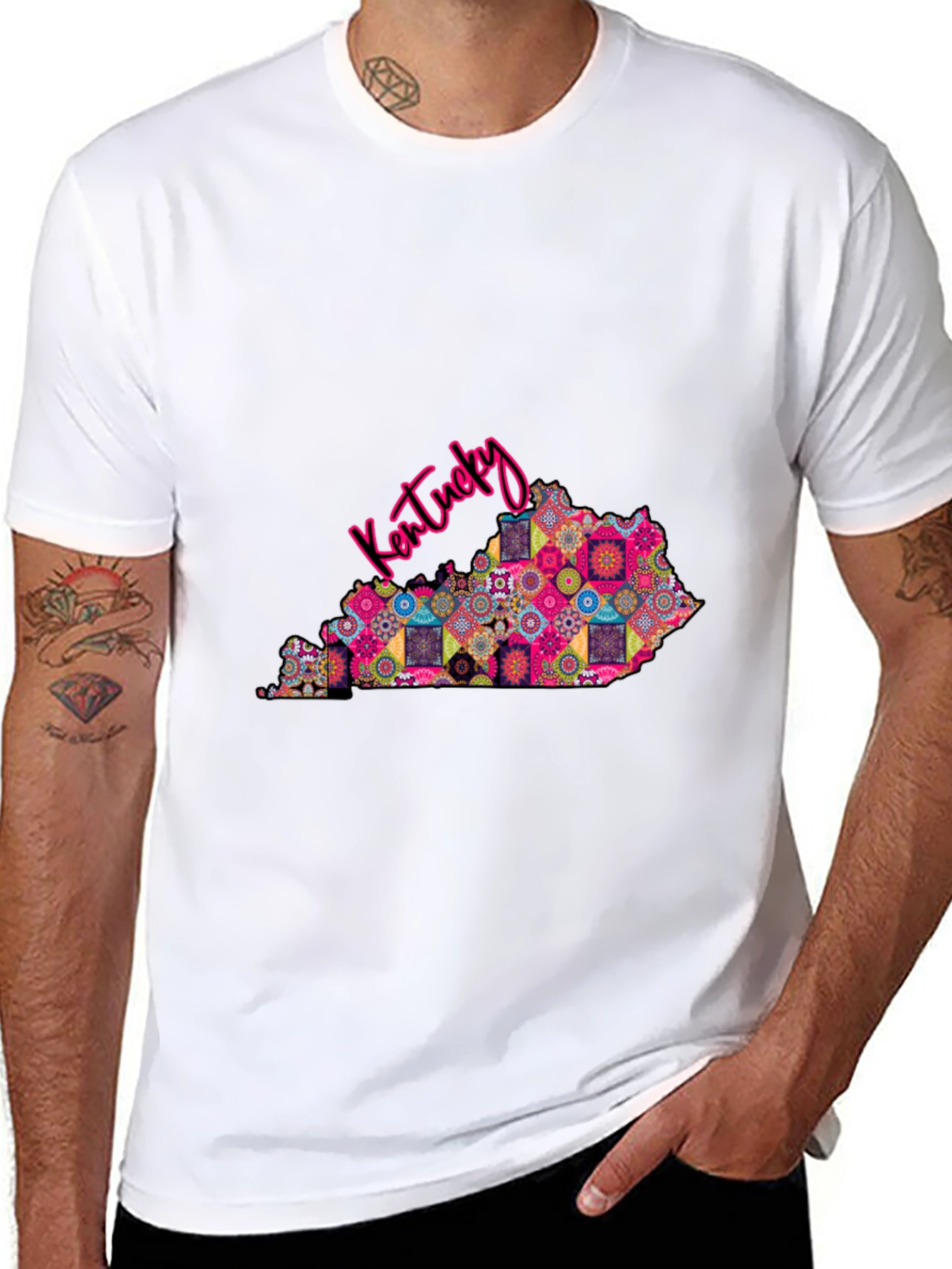 Kentucky State Map Patterned Mens T-Shirt