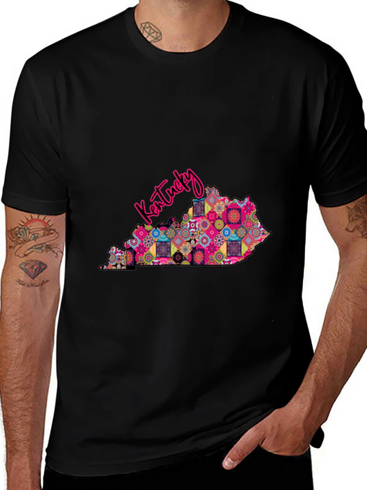 Kentucky State Map Patterned Mens T-Shirt