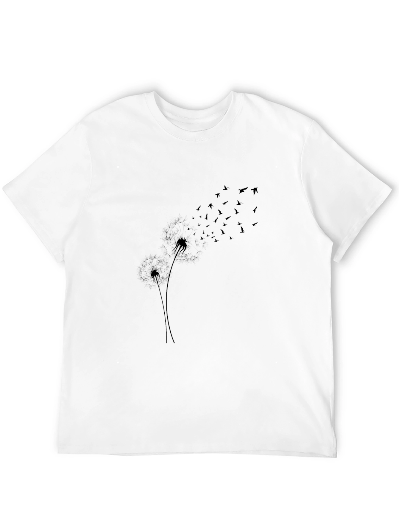 Black Dandelion Bird Print T-Shirt