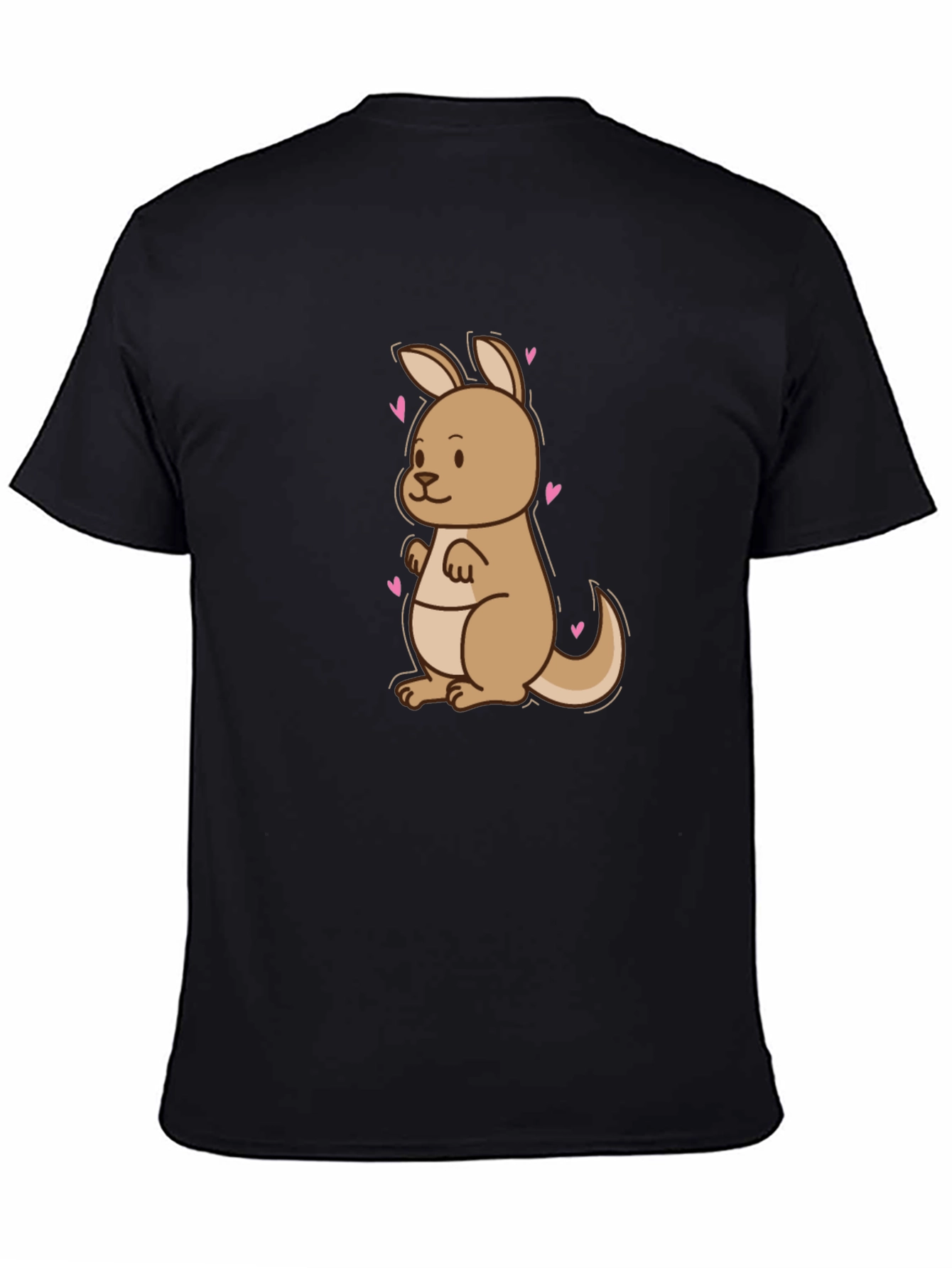 Cute Kangaroo Heart Tee - Black Cotton Blend T-Shirt