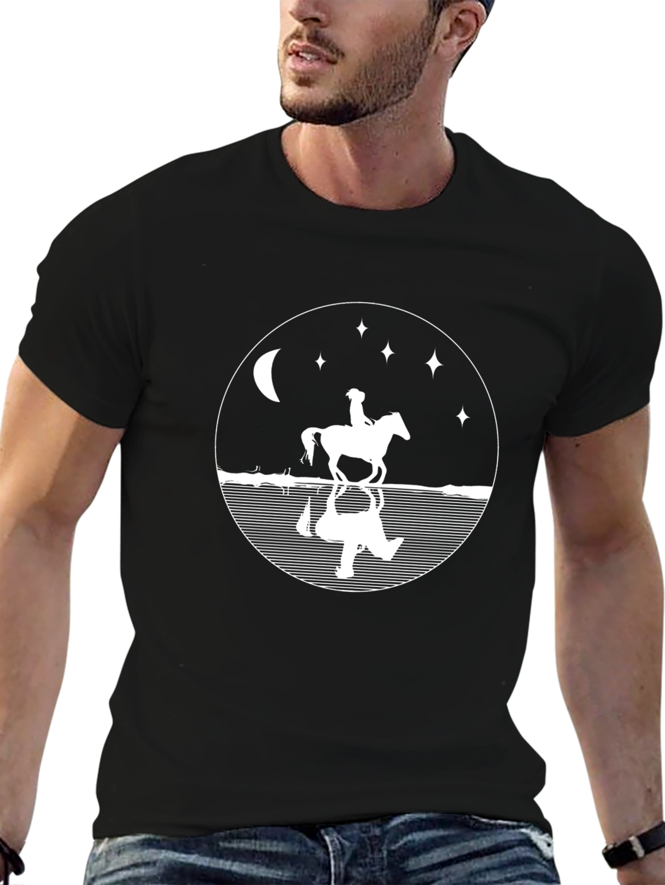 Equestrian Moon Reflection Graphic Tee - Black