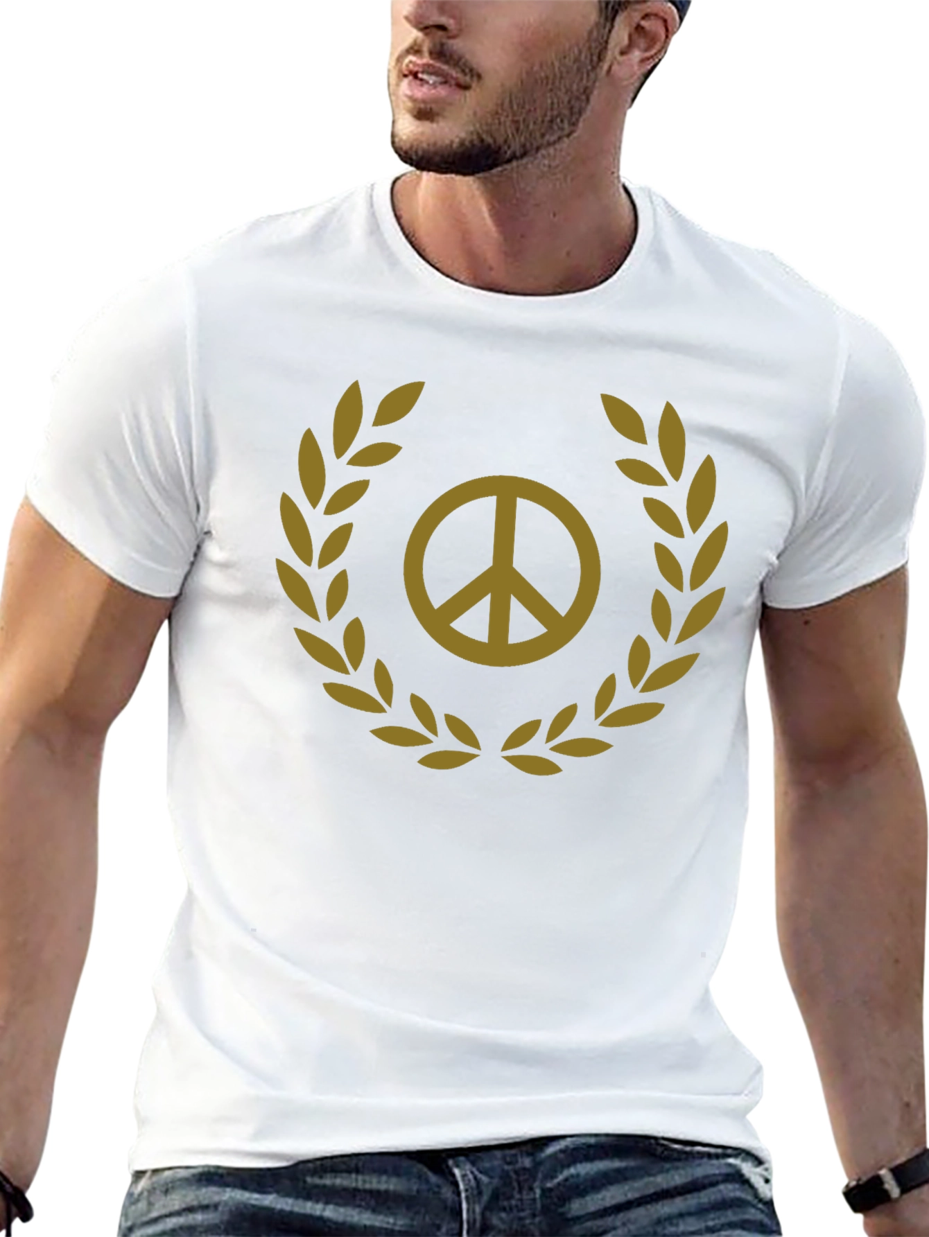 Peace Sign Laurel Wreath Black T-Shirt