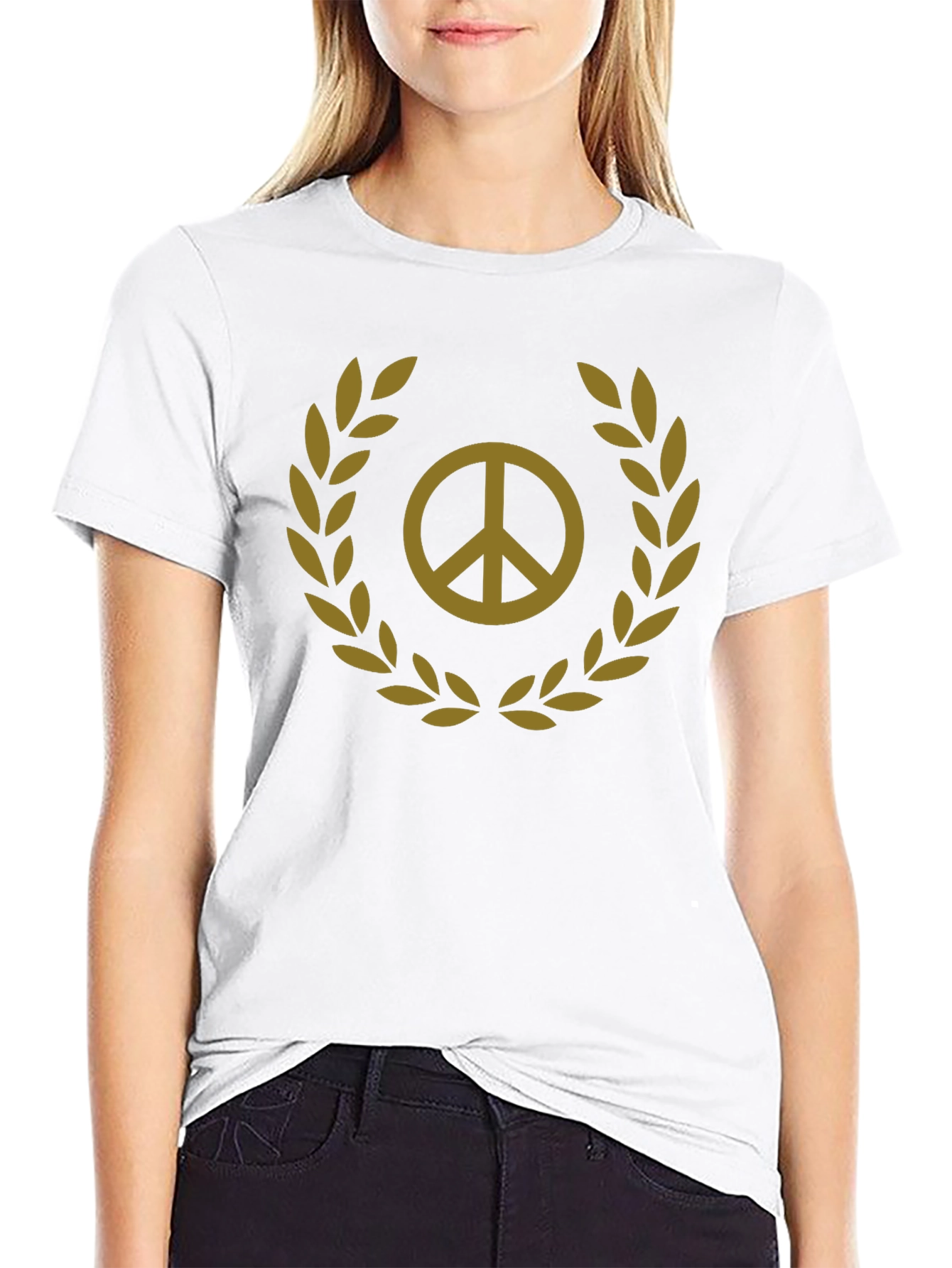 Peace Sign Laurel Wreath Black T-Shirt