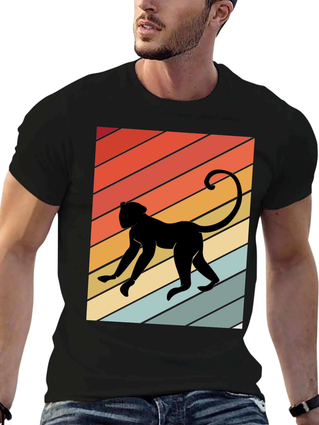 Retro Monkey Graphic Tee - Mens Black T-Shirt