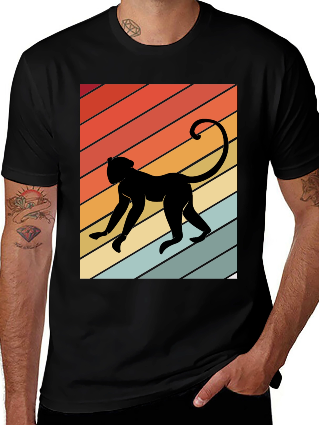 Retro Monkey Graphic Tee - Mens Black T-Shirt