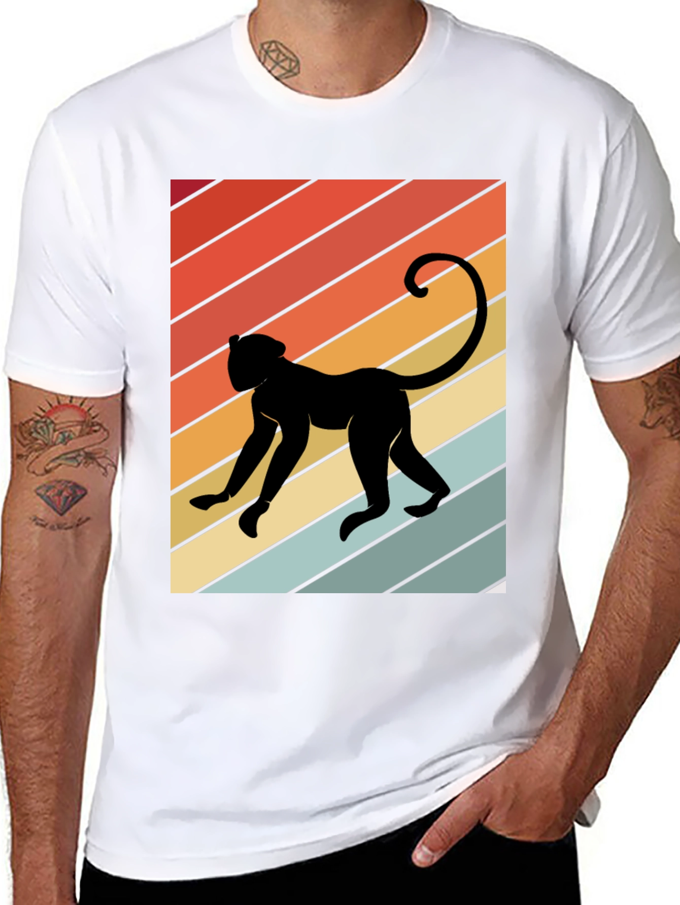 Retro Monkey Graphic Tee - Mens Black T-Shirt