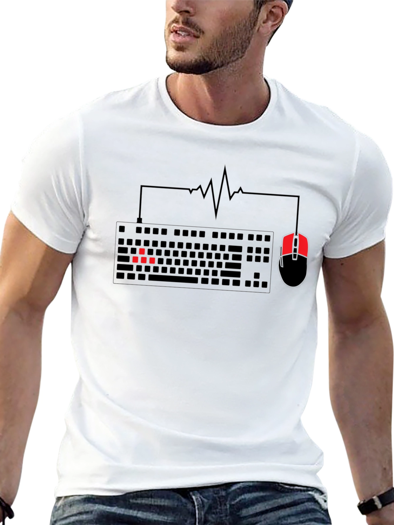 Gamer Heartbeat Keyboard & Mouse Black T-Shirt