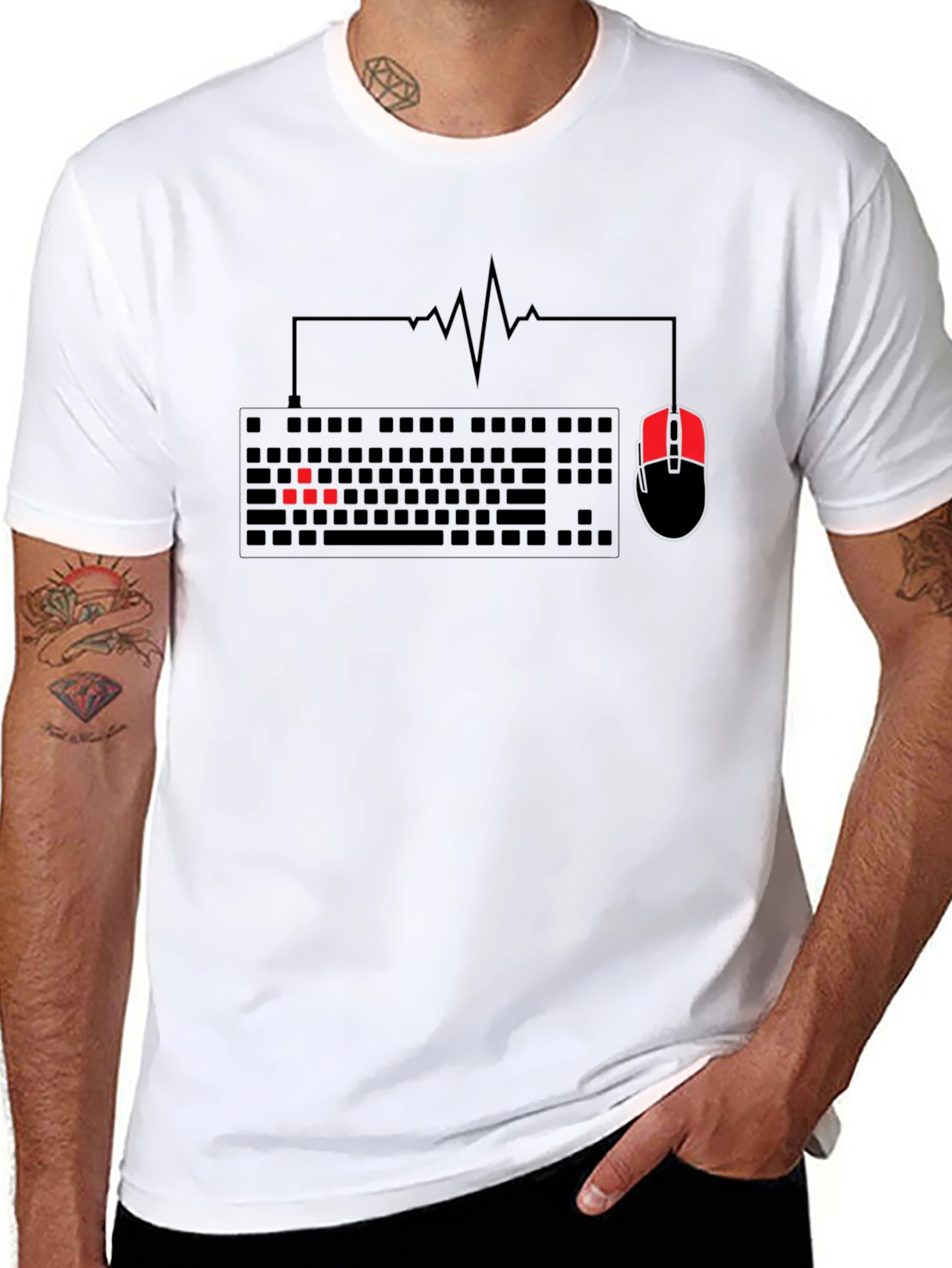 Gamer Heartbeat Keyboard & Mouse Black T-Shirt