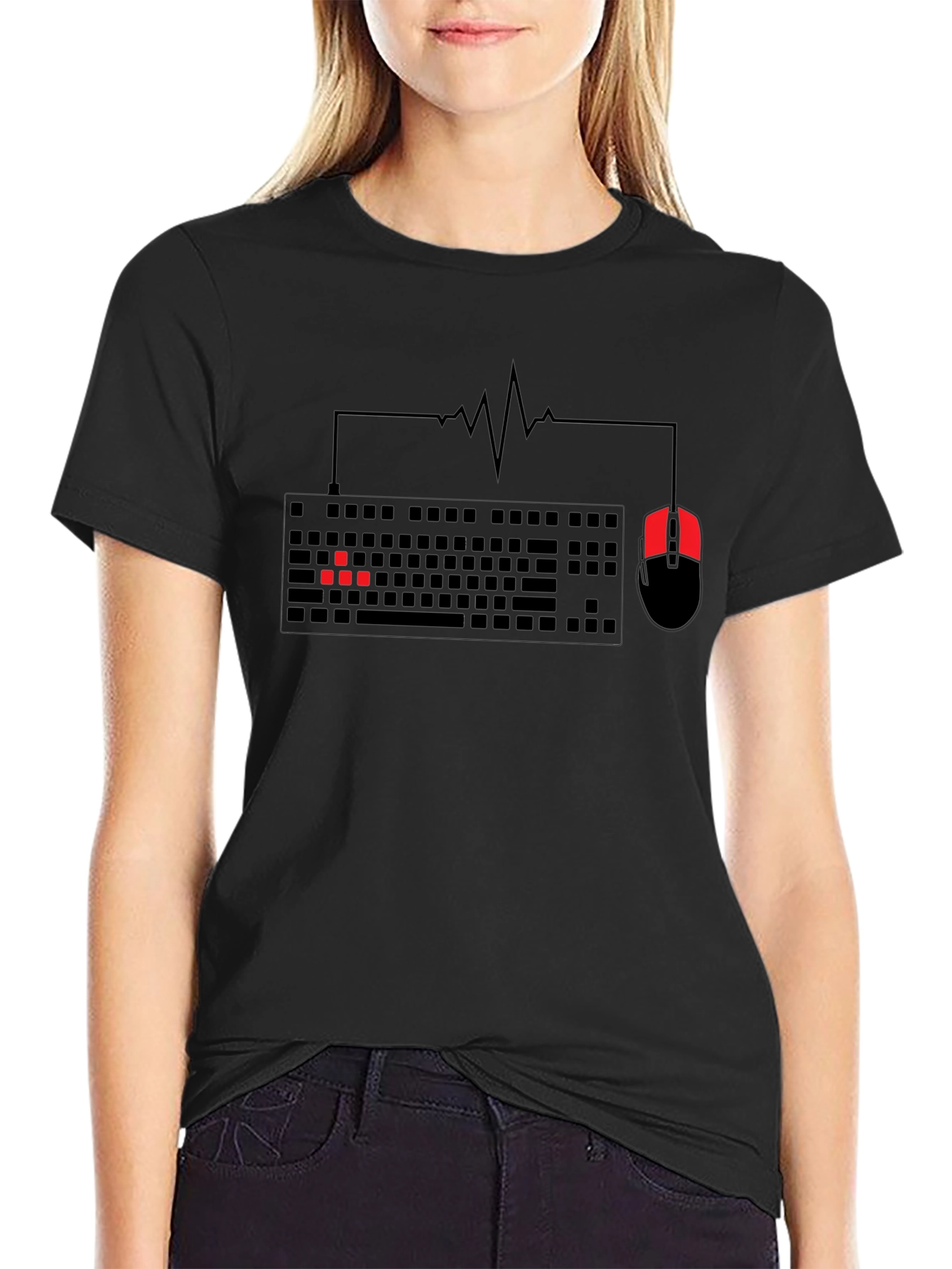 Gamer Heartbeat Keyboard & Mouse Black T-Shirt