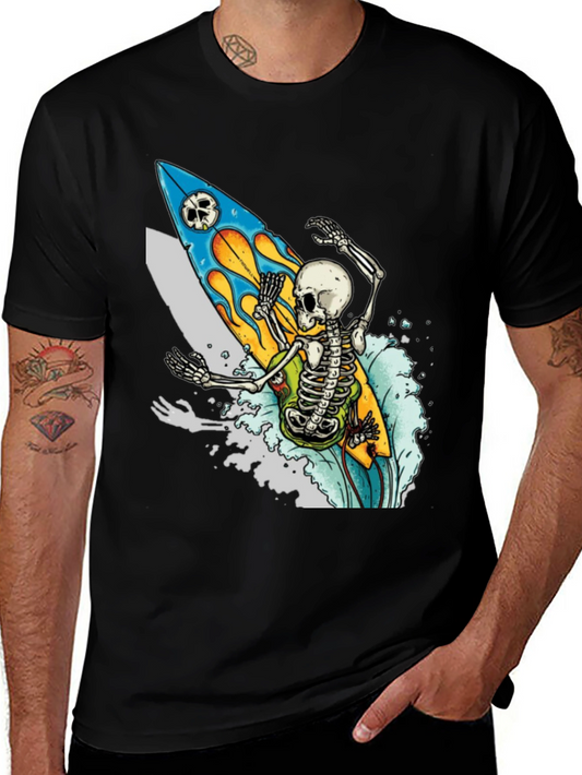 Skeleton Surfer Graphic Tee - Ride the Wave in Style!