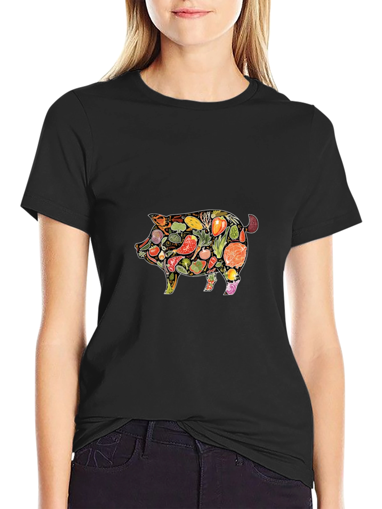 Veggie Pig Graphic T-Shirt - Unisex Black Tee