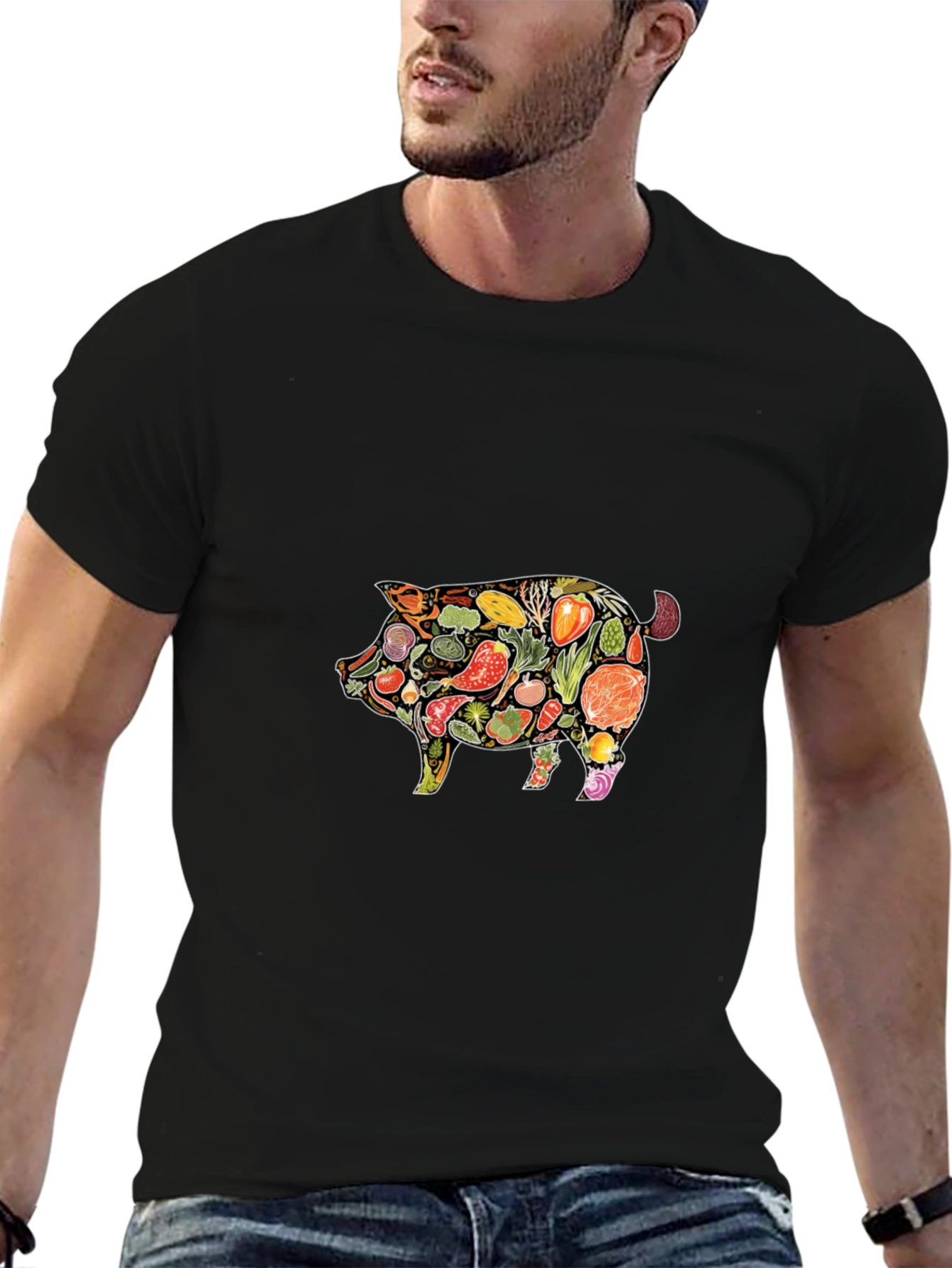 Veggie Pig Graphic T-Shirt - Unisex Black Tee
