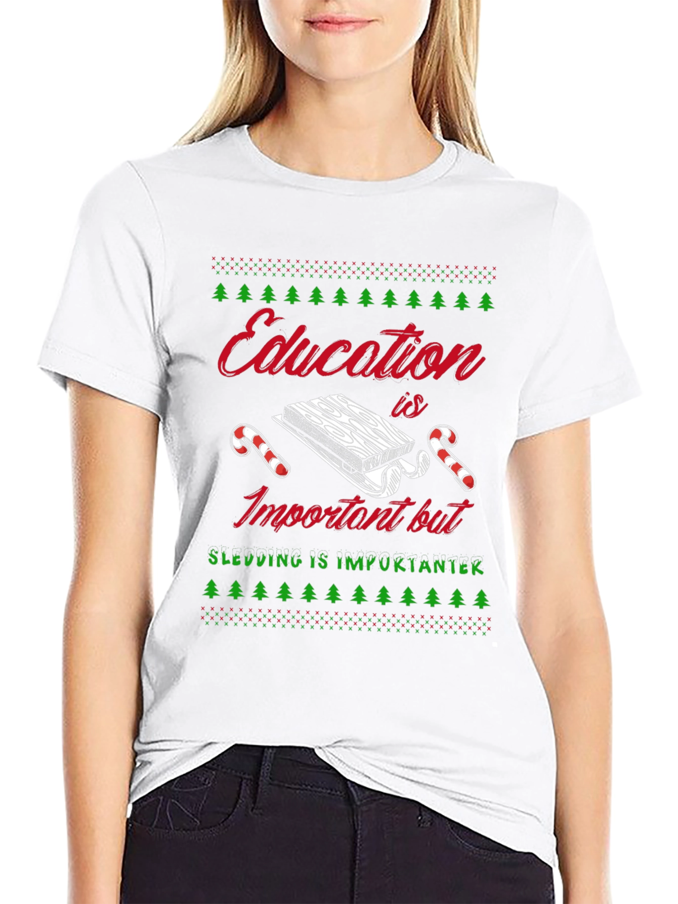 Funny Sledding Ugly Christmas T-Shirt