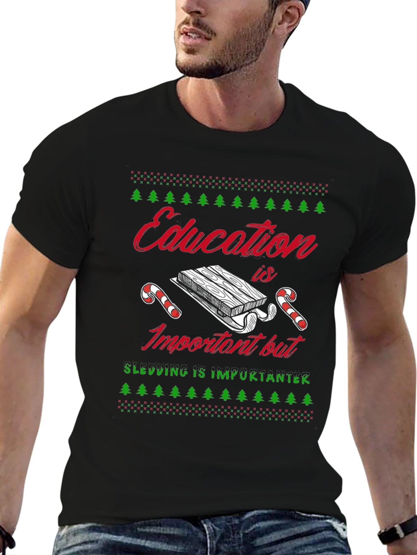 Funny Sledding Ugly Christmas T-Shirt