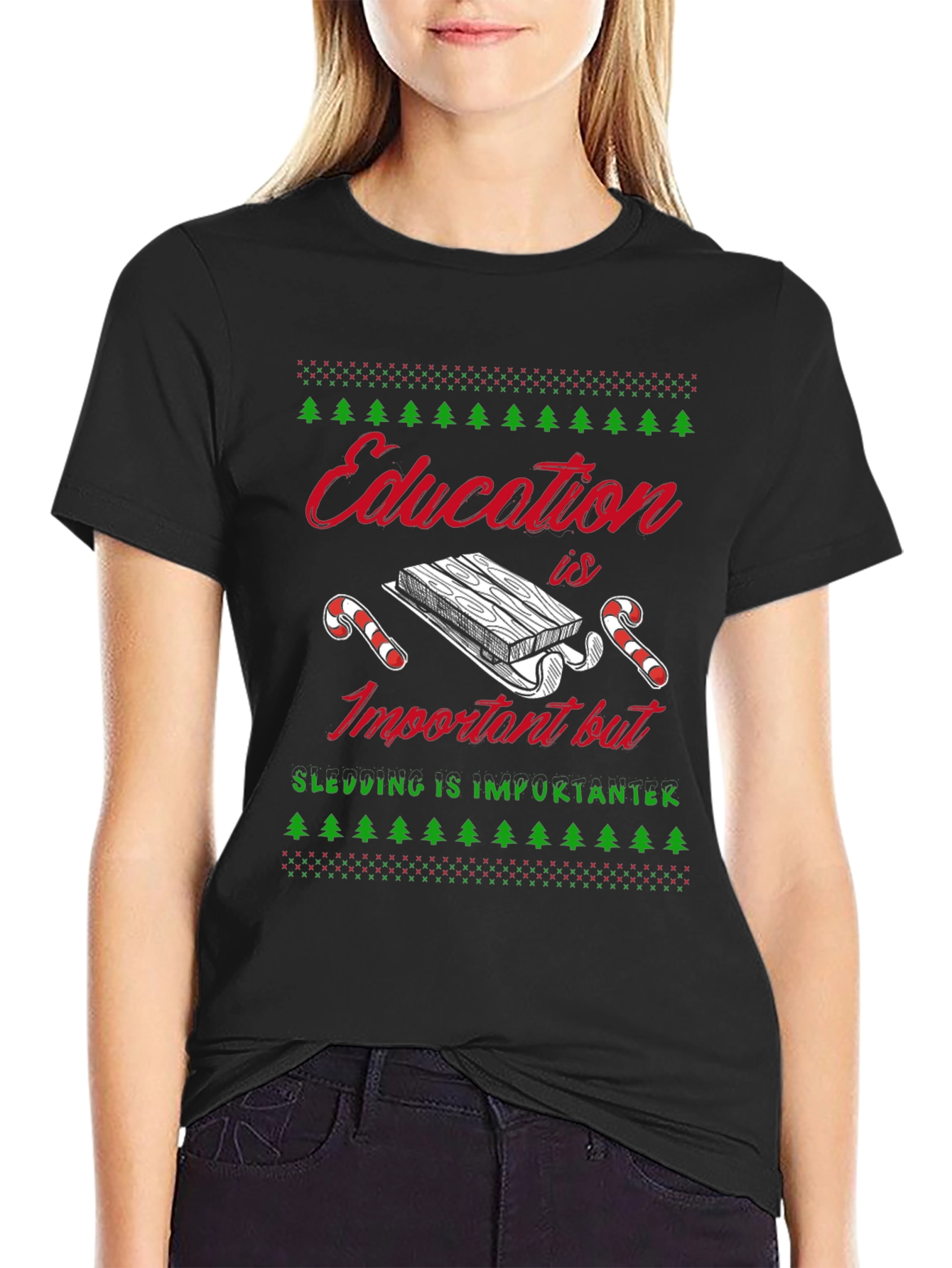 Funny Sledding Ugly Christmas T-Shirt